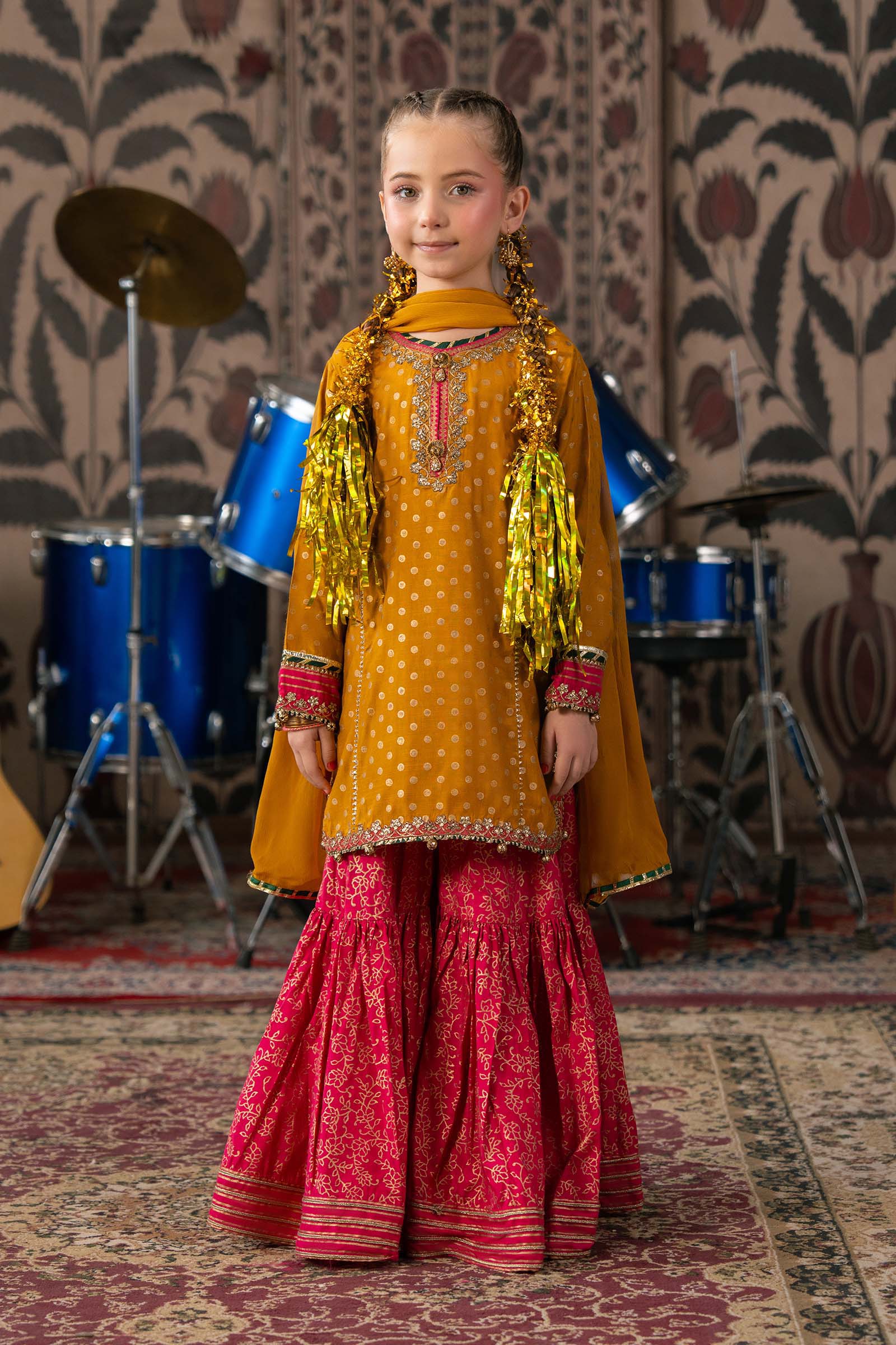 3 Piece Embroidered Raw Silk Suit