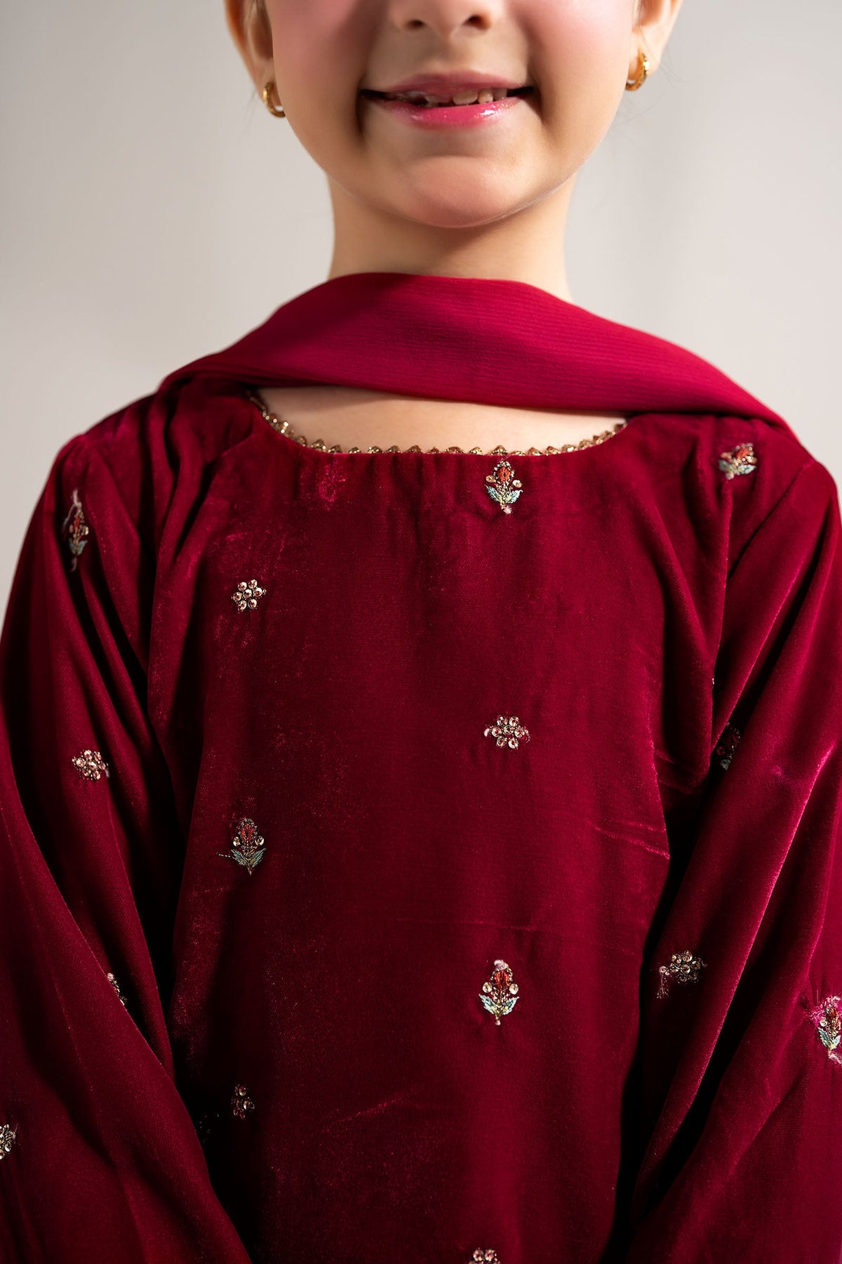 3 Piece Embroidered Velvet Suit
