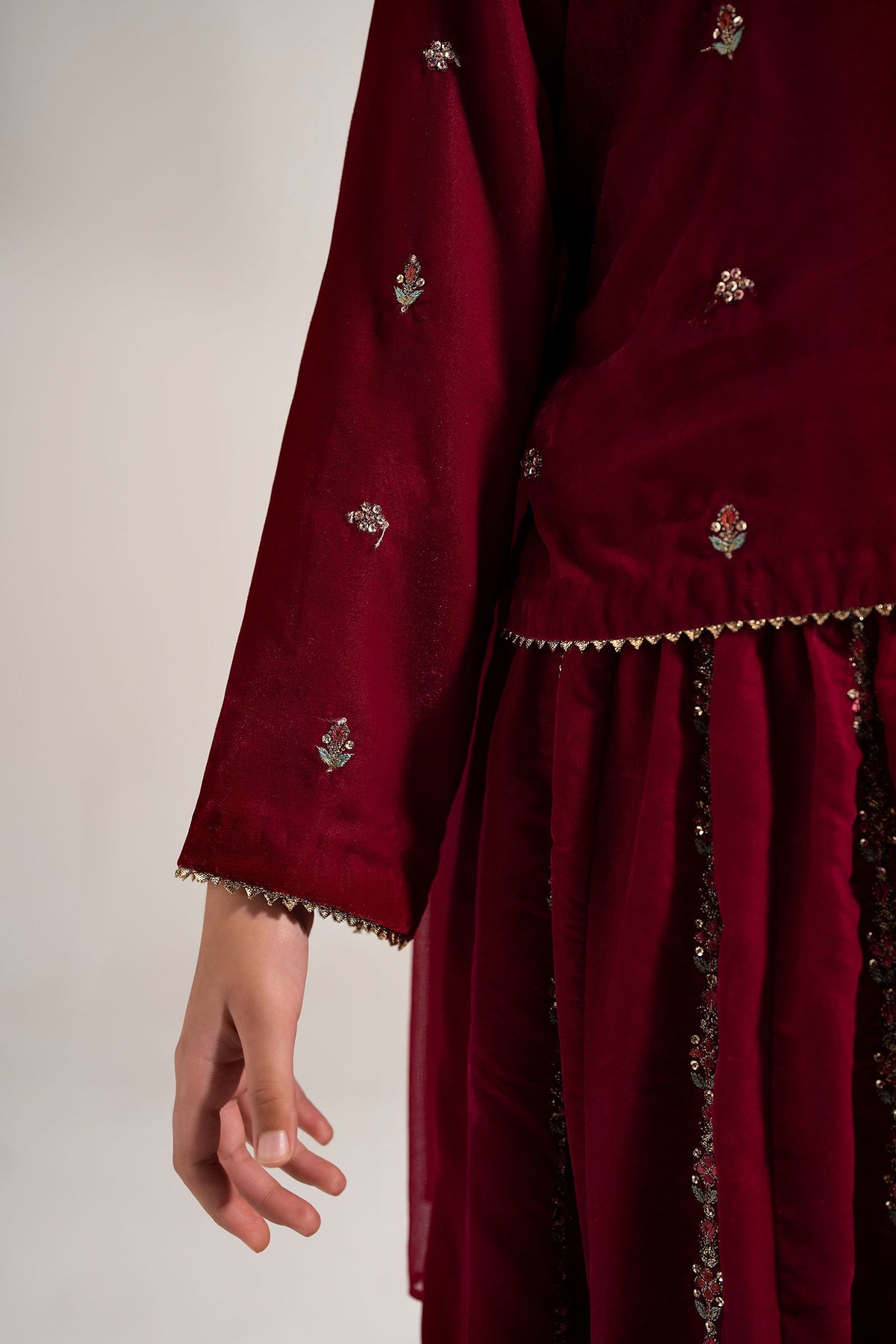 3 Piece Embroidered Velvet Suit