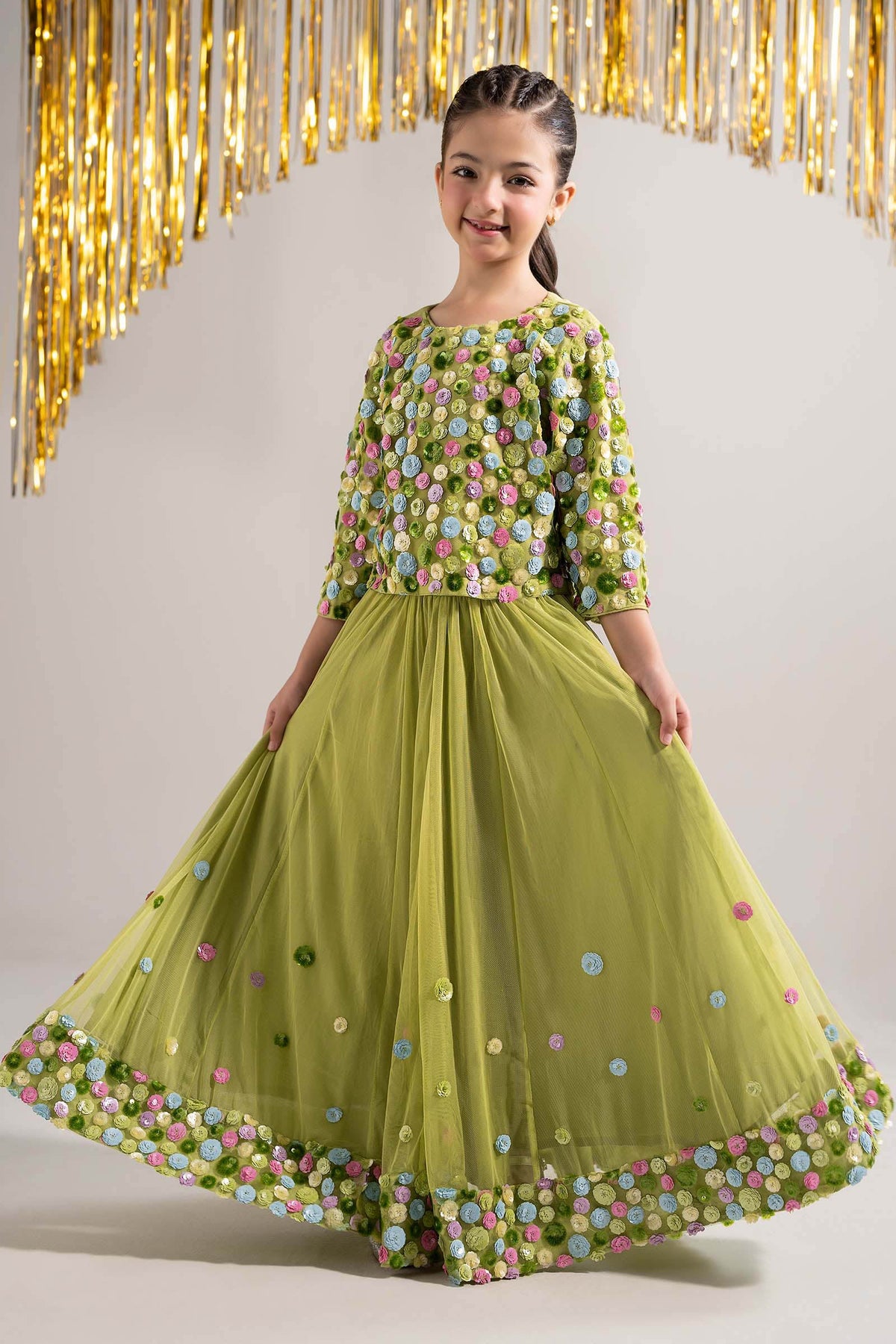 2 Piece Embroidered Net Suit