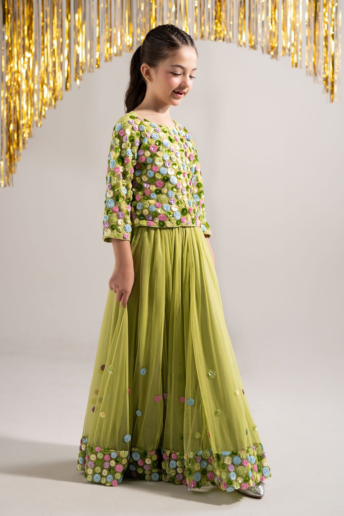 2 Piece Embroidered Net Suit