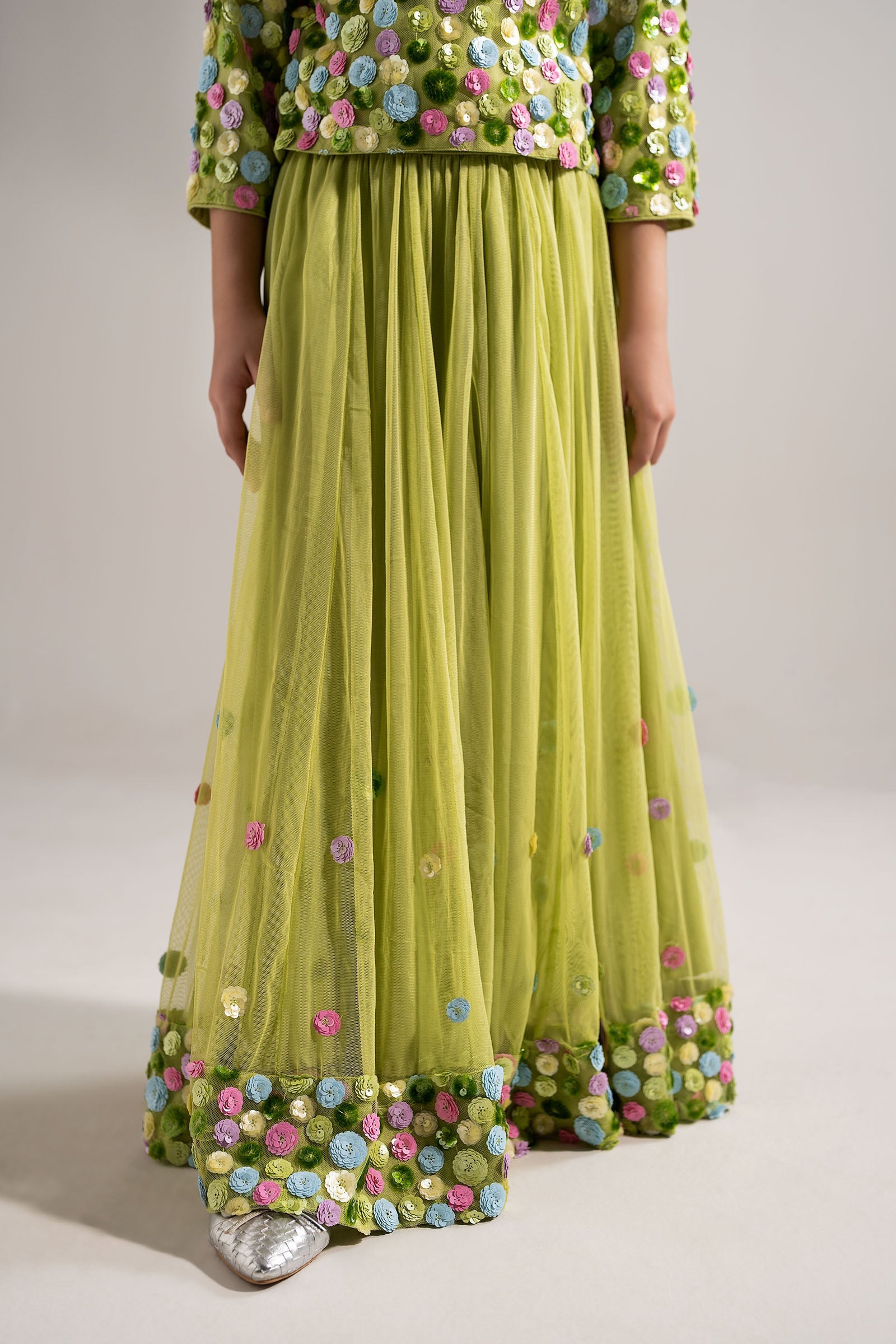 2 Piece Embroidered Net Suit