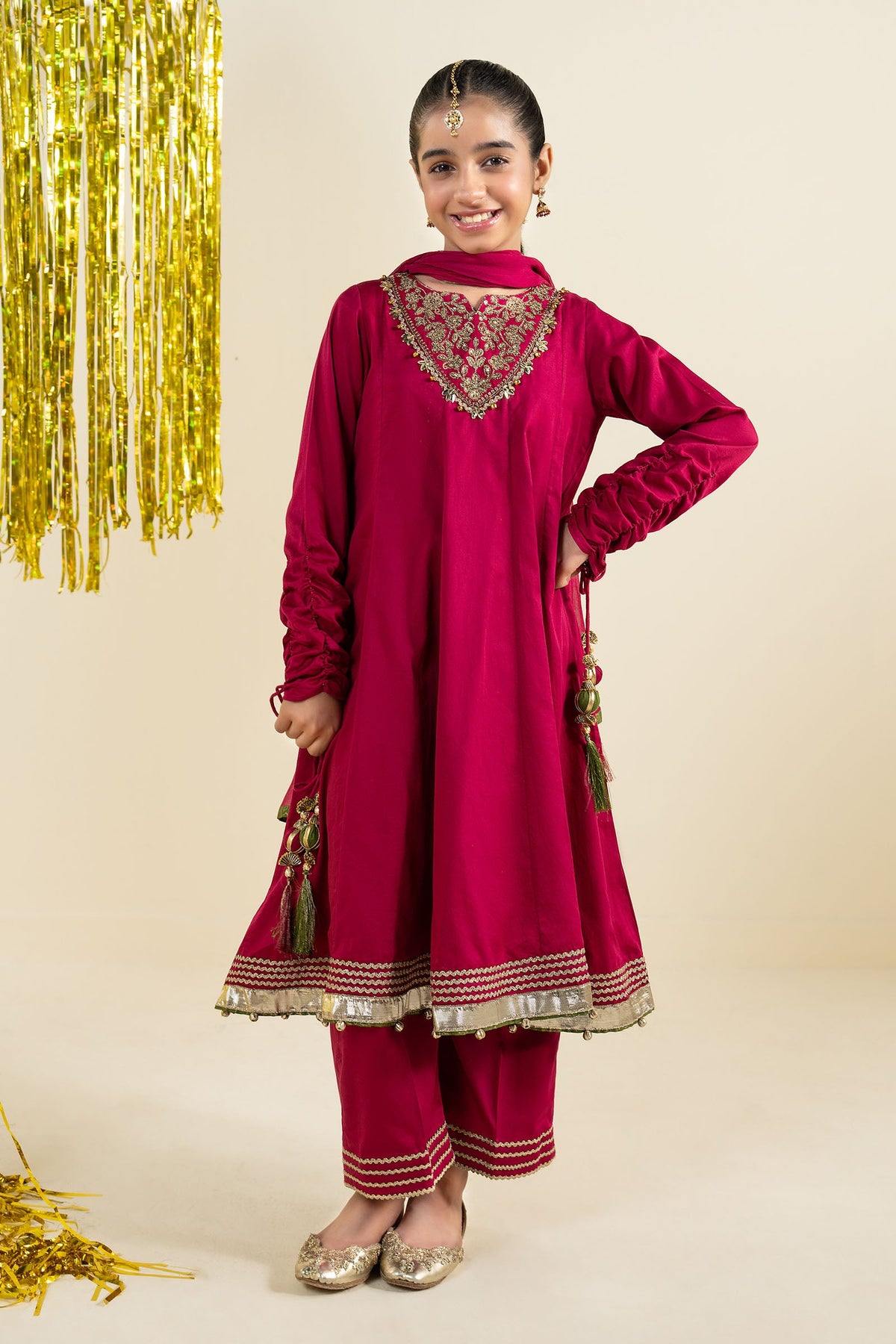 3 Piece Embroidered Satin Suit