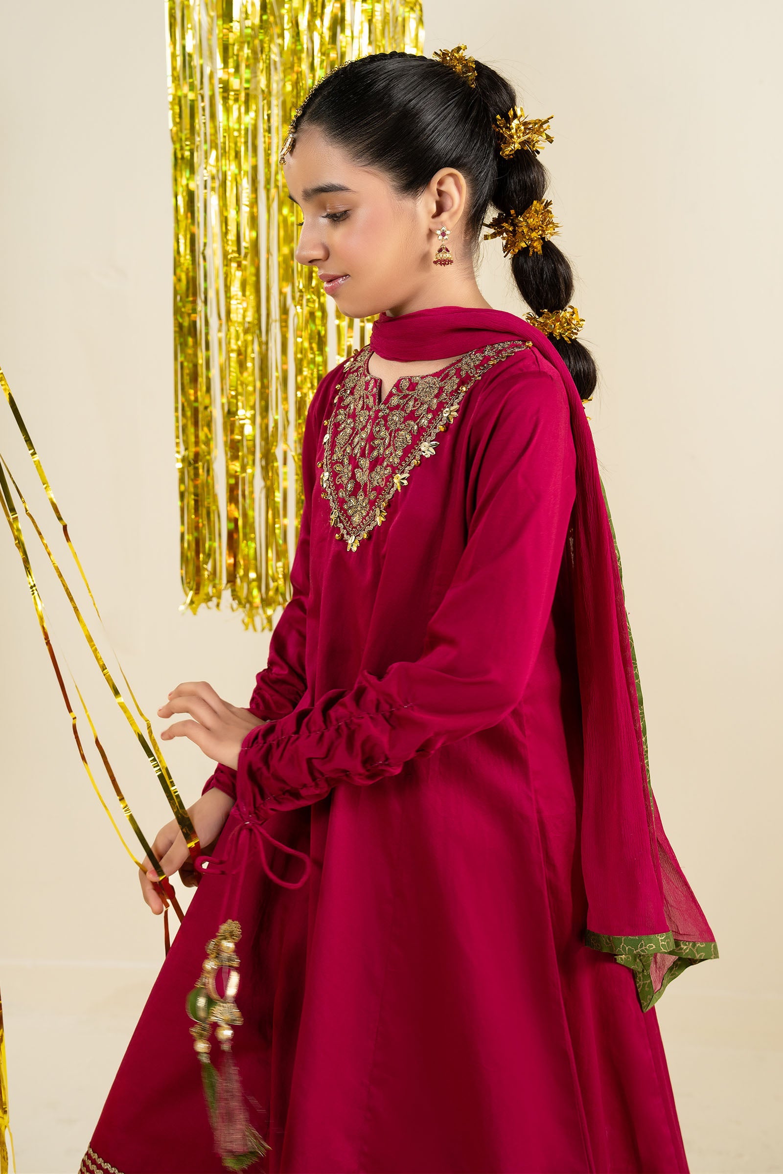 3 Piece Embroidered Satin Suit