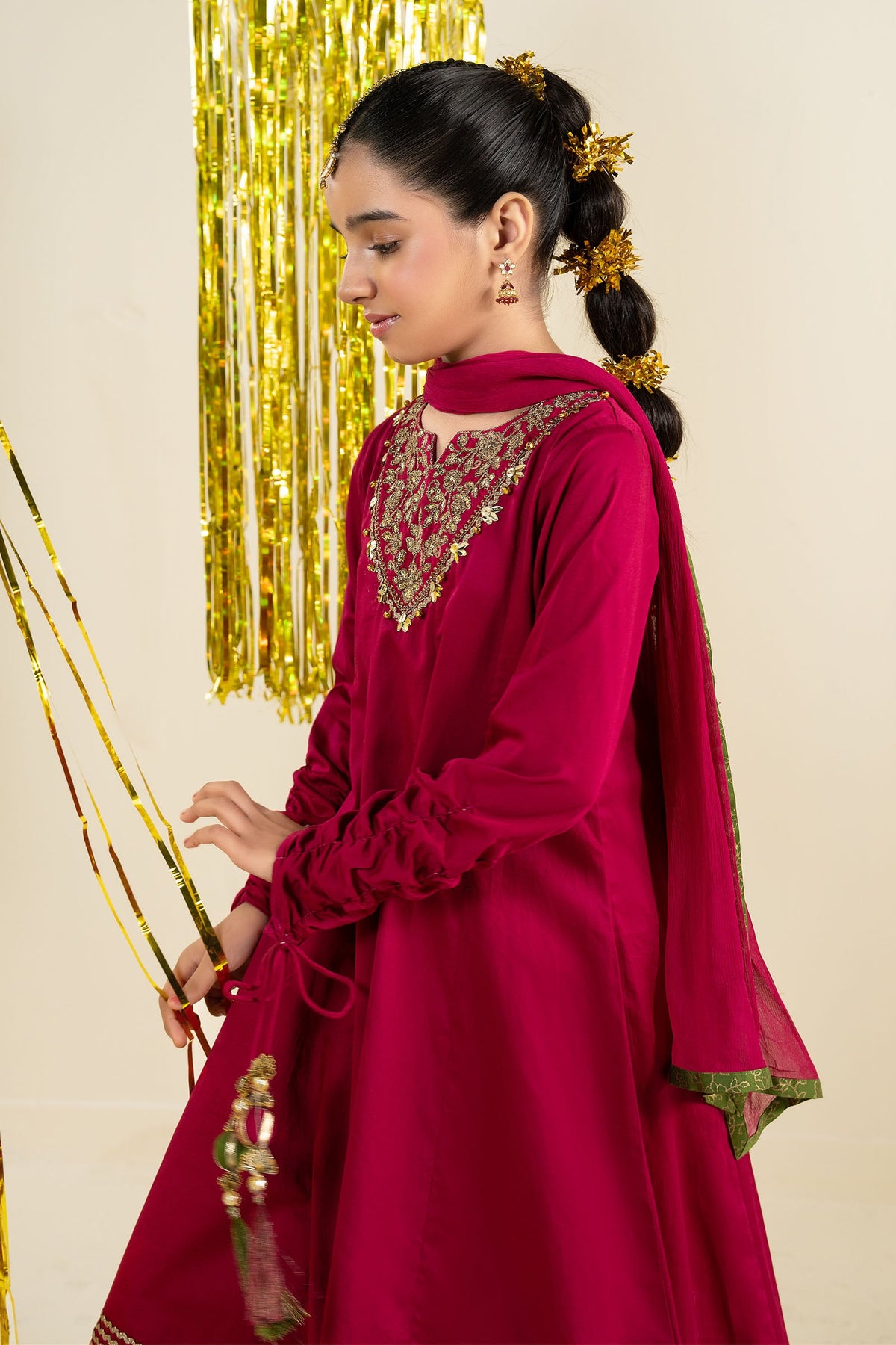 3 Piece Embroidered Satin Suit