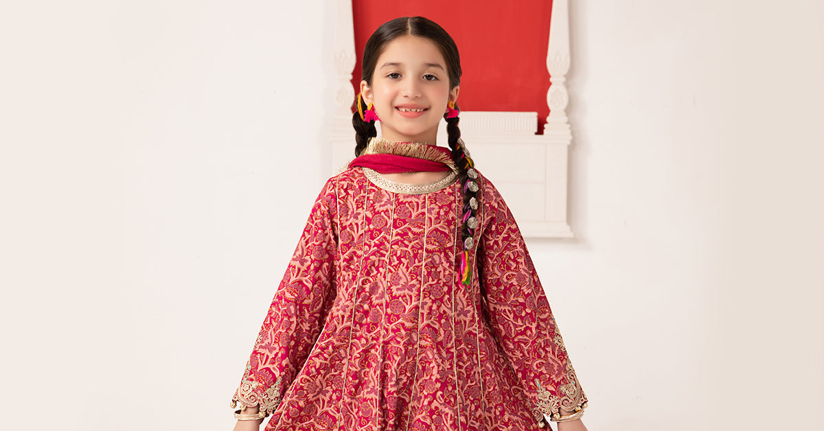 3 Piece Printed Raw Silk Suit
