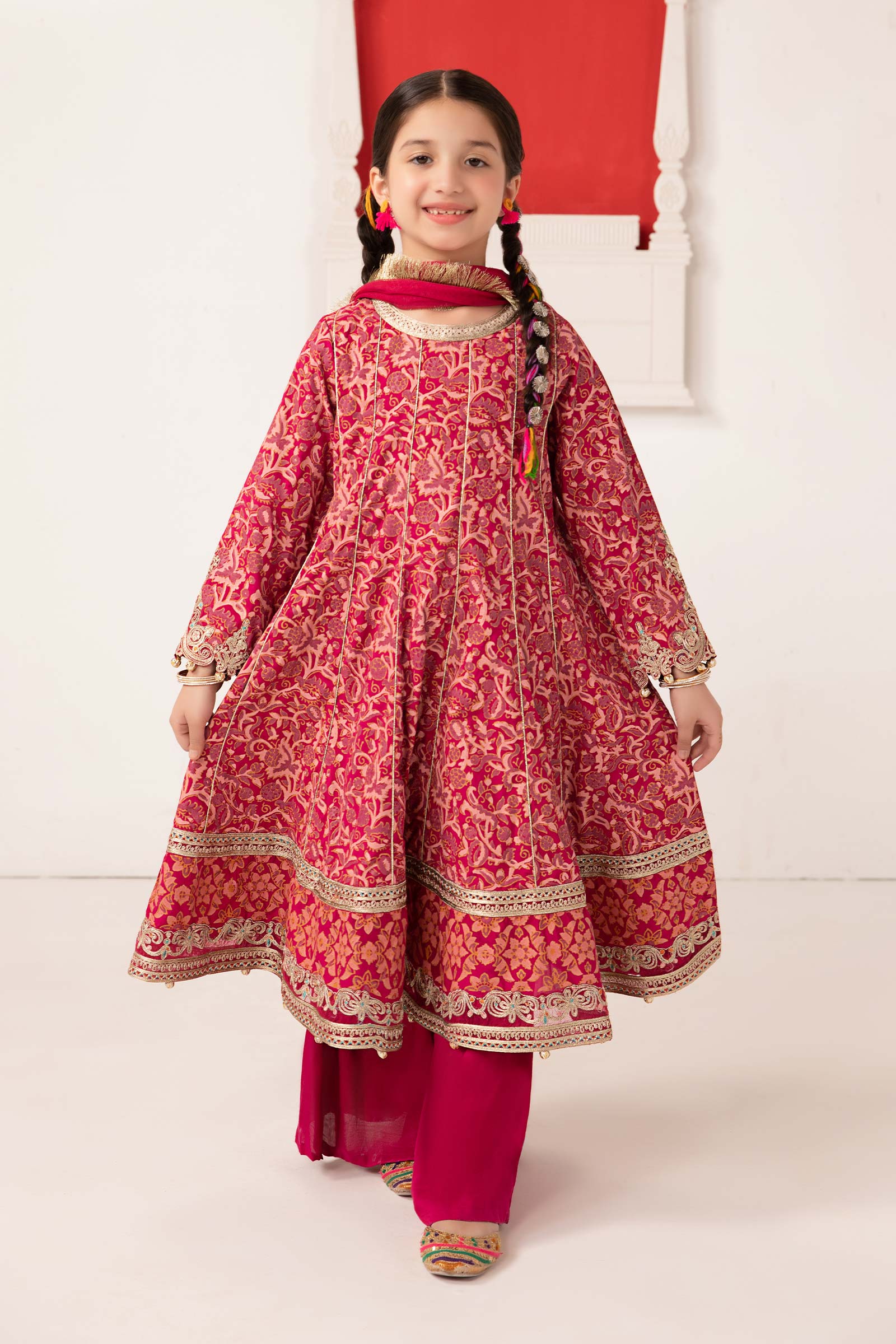 3 Piece Printed Raw Silk Suit