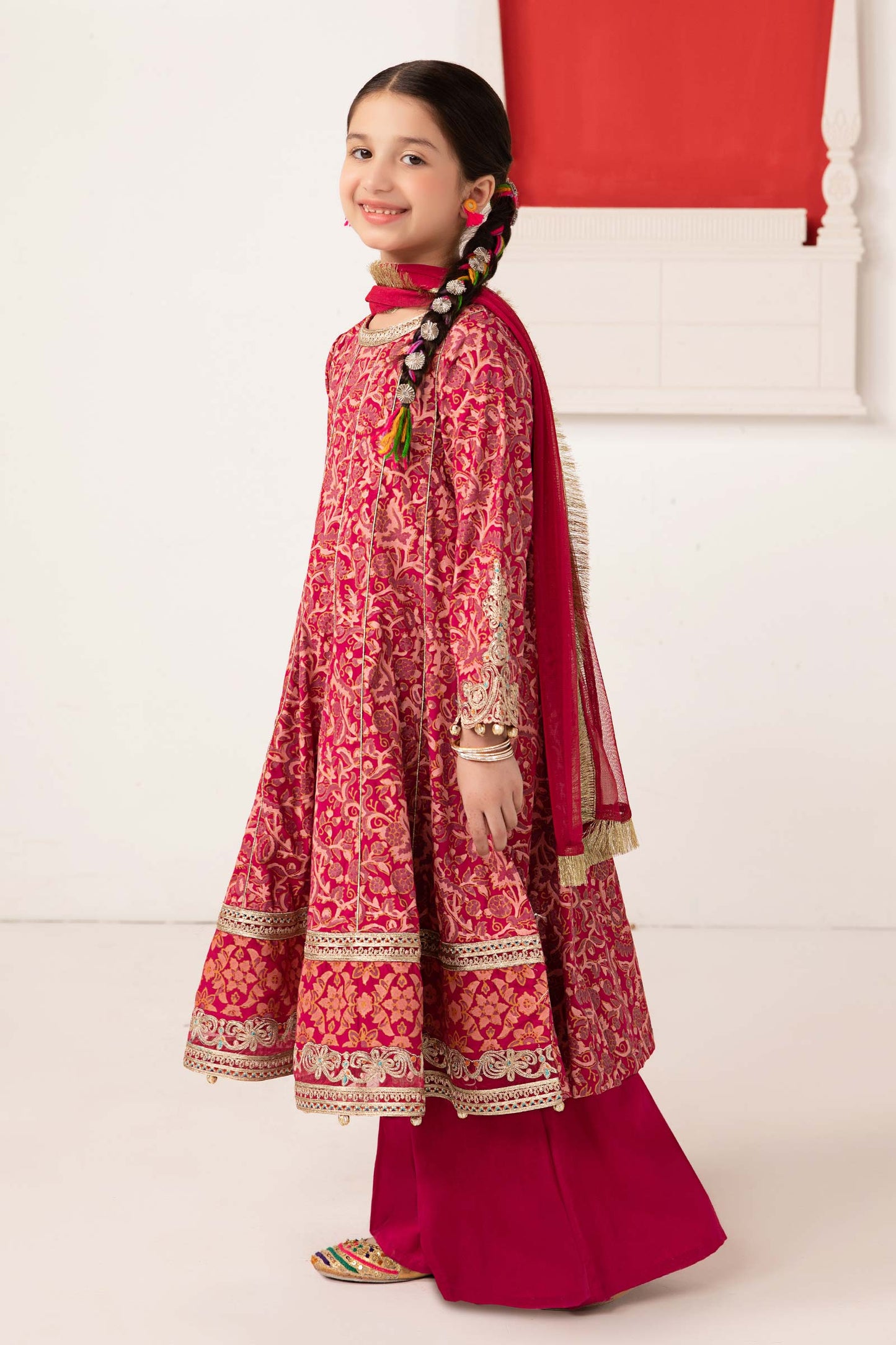 3 Piece Printed Raw Silk Suit