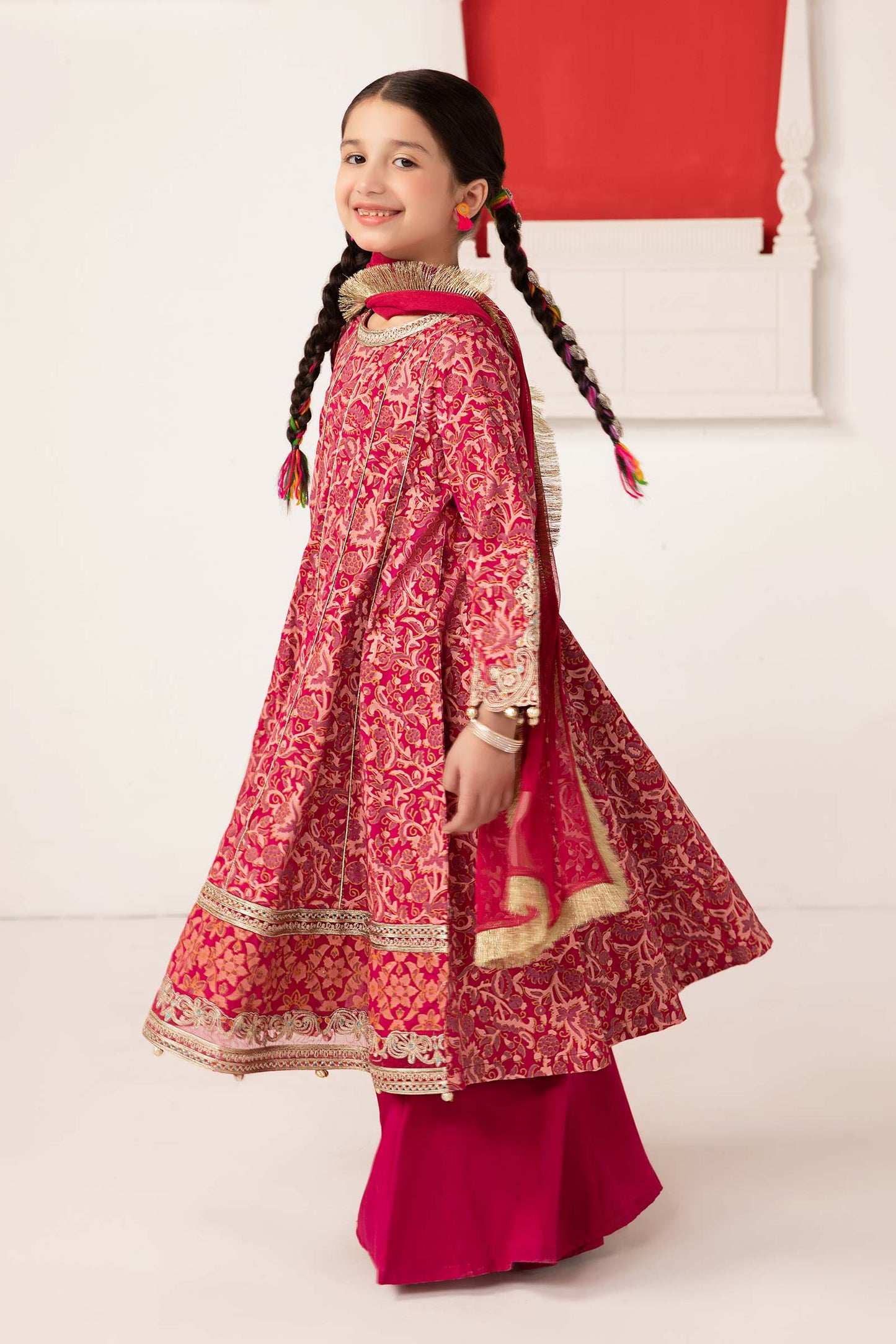 3 Piece Printed Raw Silk Suit