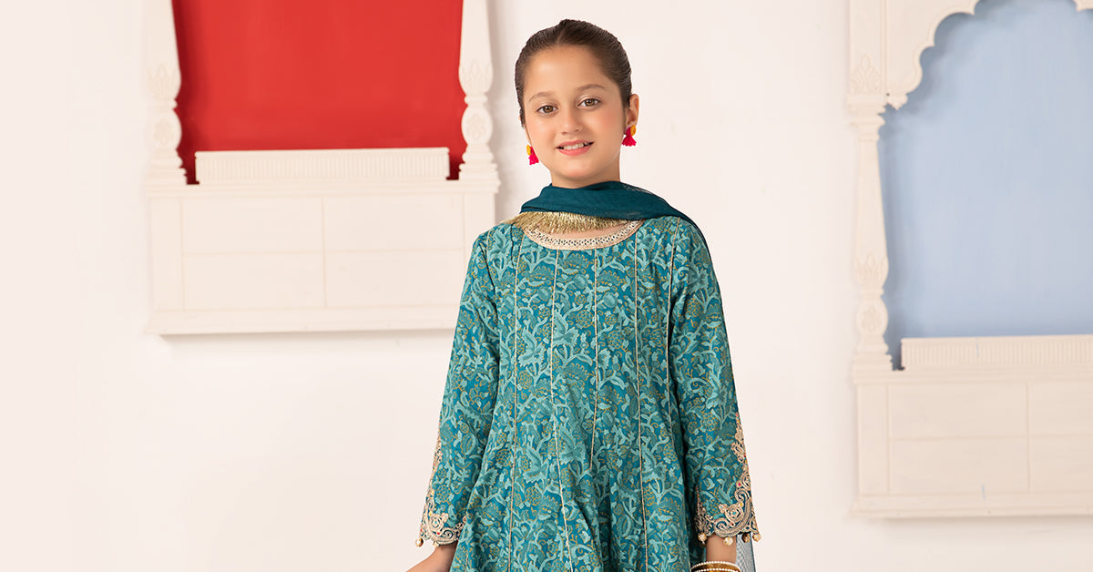 3 Piece Printed Raw Silk Suit