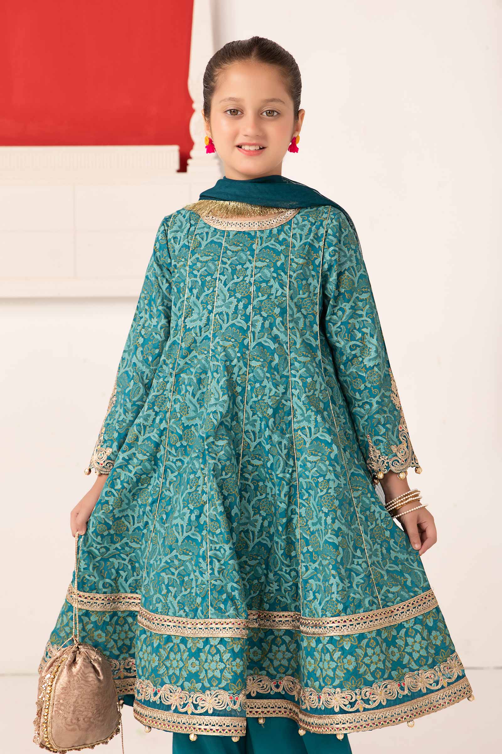3 Piece Printed Raw Silk Suit