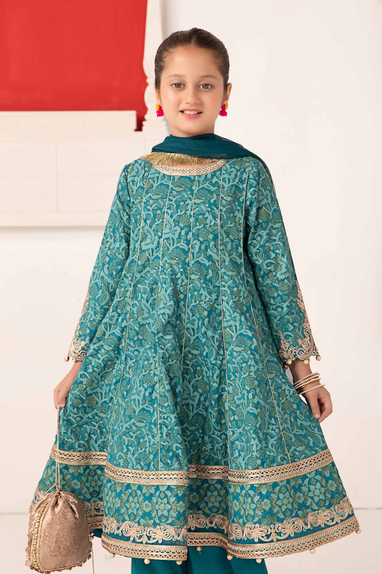 3 Piece Printed Raw Silk Suit