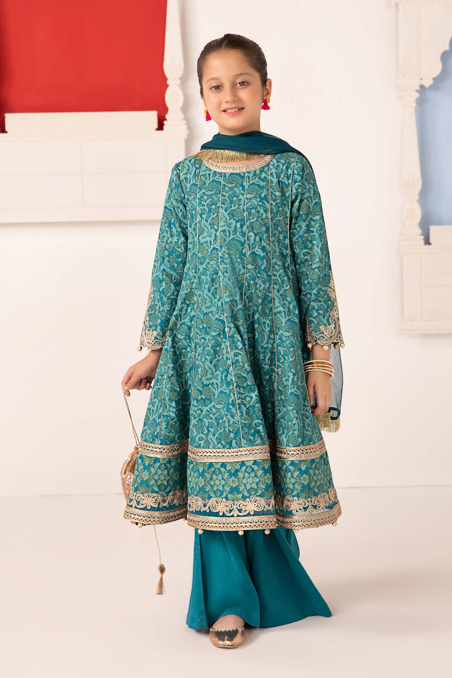 3 Piece Printed Raw Silk Suit