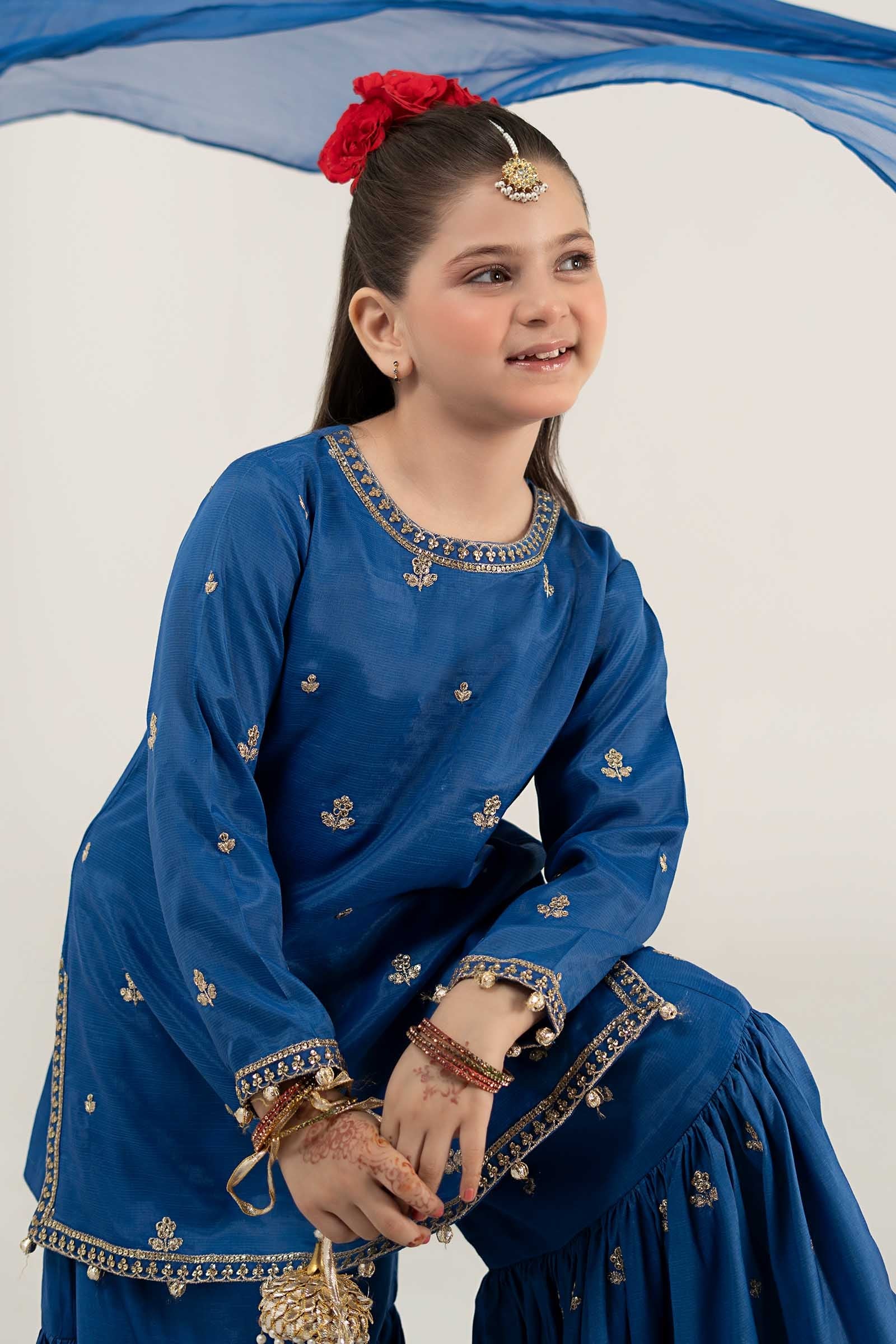 3 Piece Embroidered Raw Silk Suit