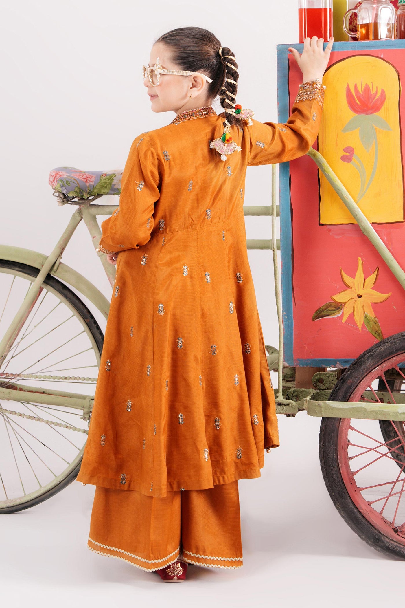 3 Piece Embroidered Raw Silk Suit | MKS-EA25-53