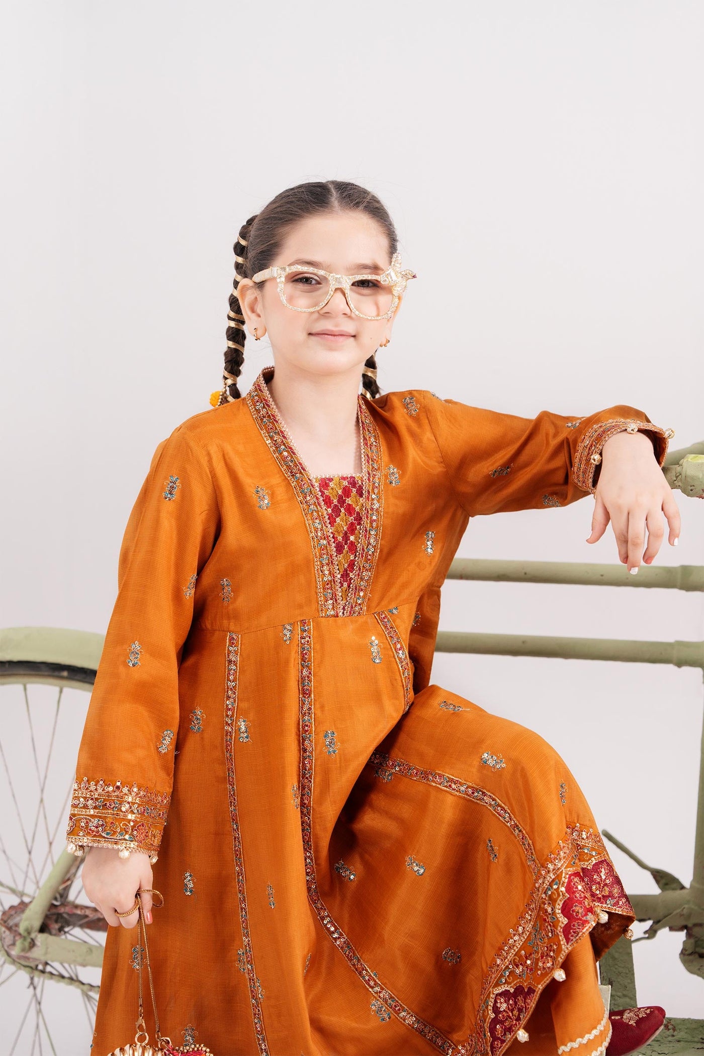 3 Piece Embroidered Raw Silk Suit | MKS-EA25-53
