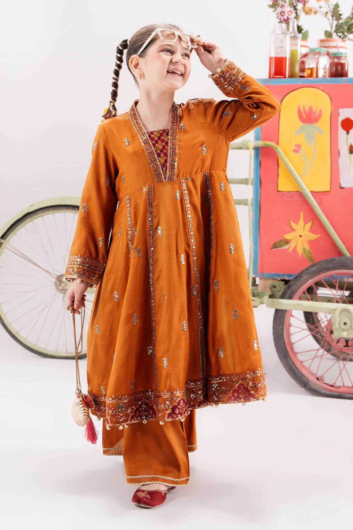 3 Piece Embroidered Raw Silk Suit | MKS-EA25-53