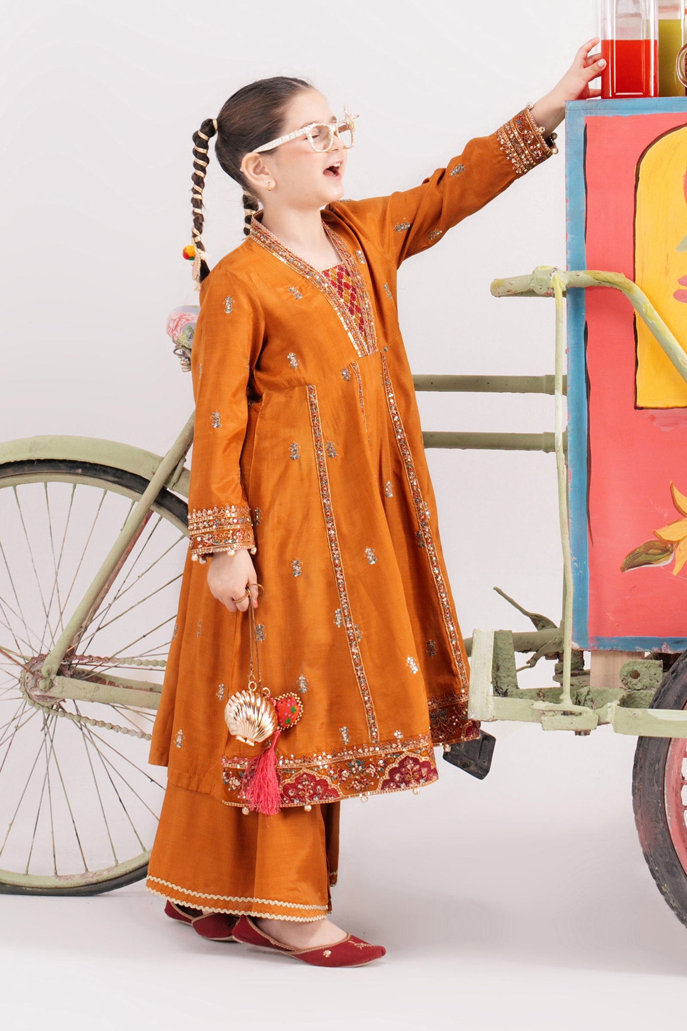 3 Piece Embroidered Raw Silk Suit | MKS-EA25-53