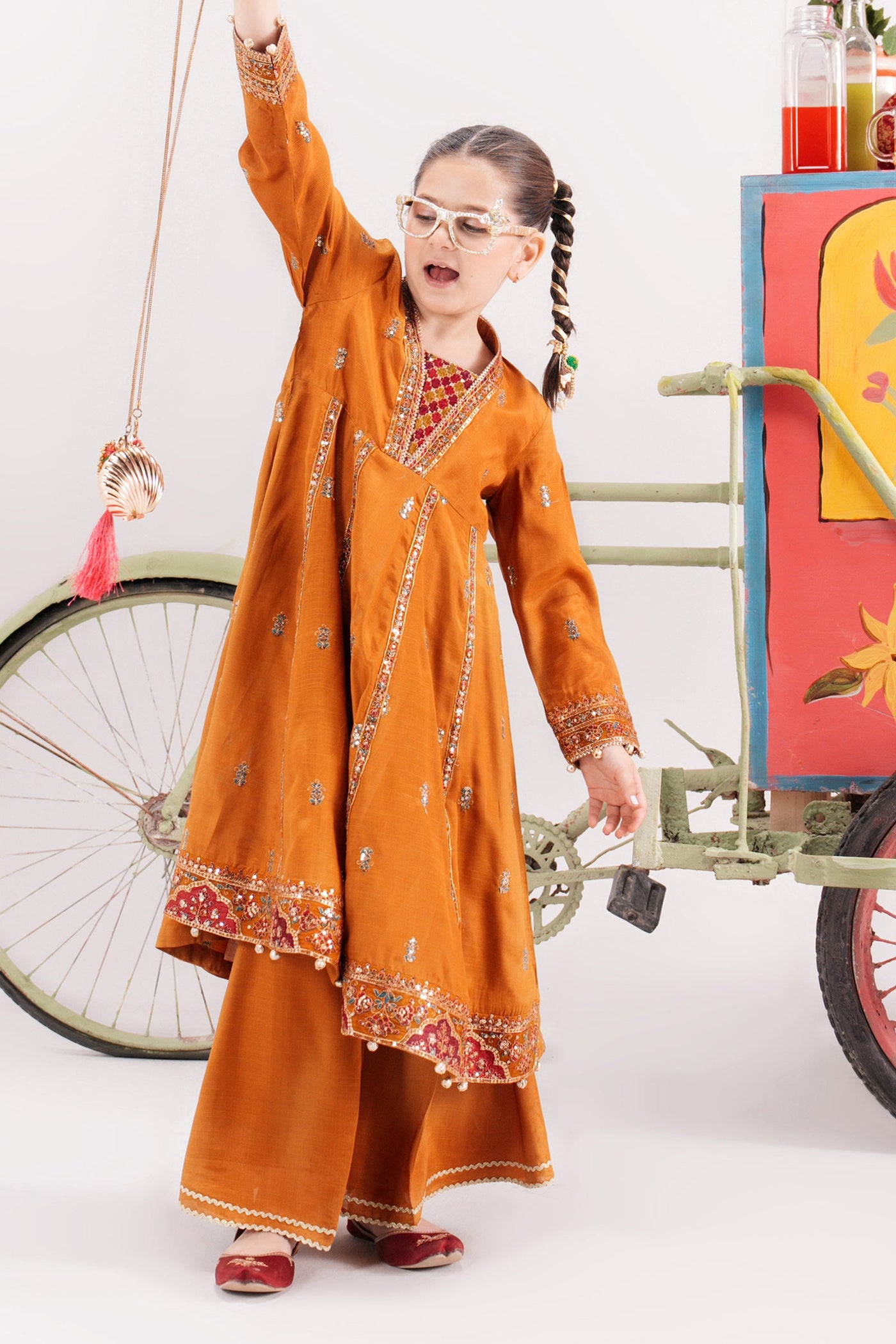 3 Piece Embroidered Raw Silk Suit | MKS-EA25-53