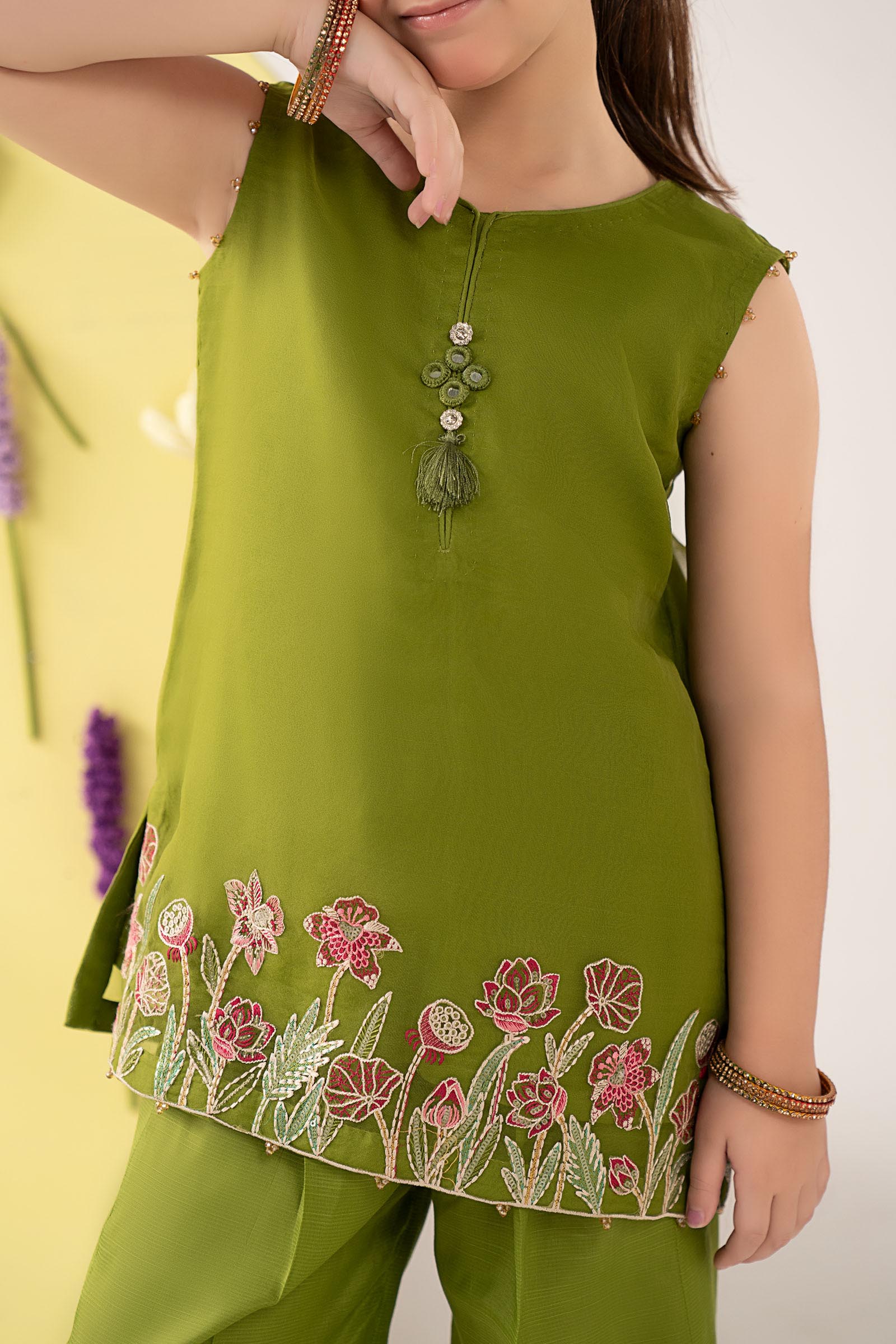 2 Piece Embroidered Organza Suit
