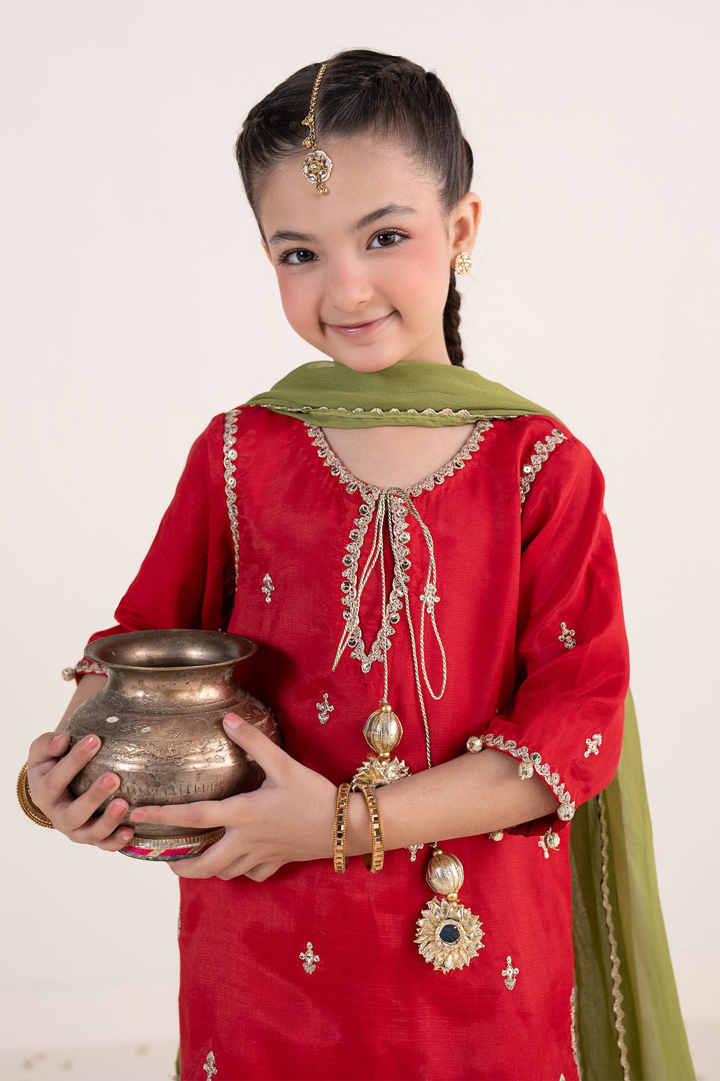 3 Piece Embroidered Raw Silk Suit