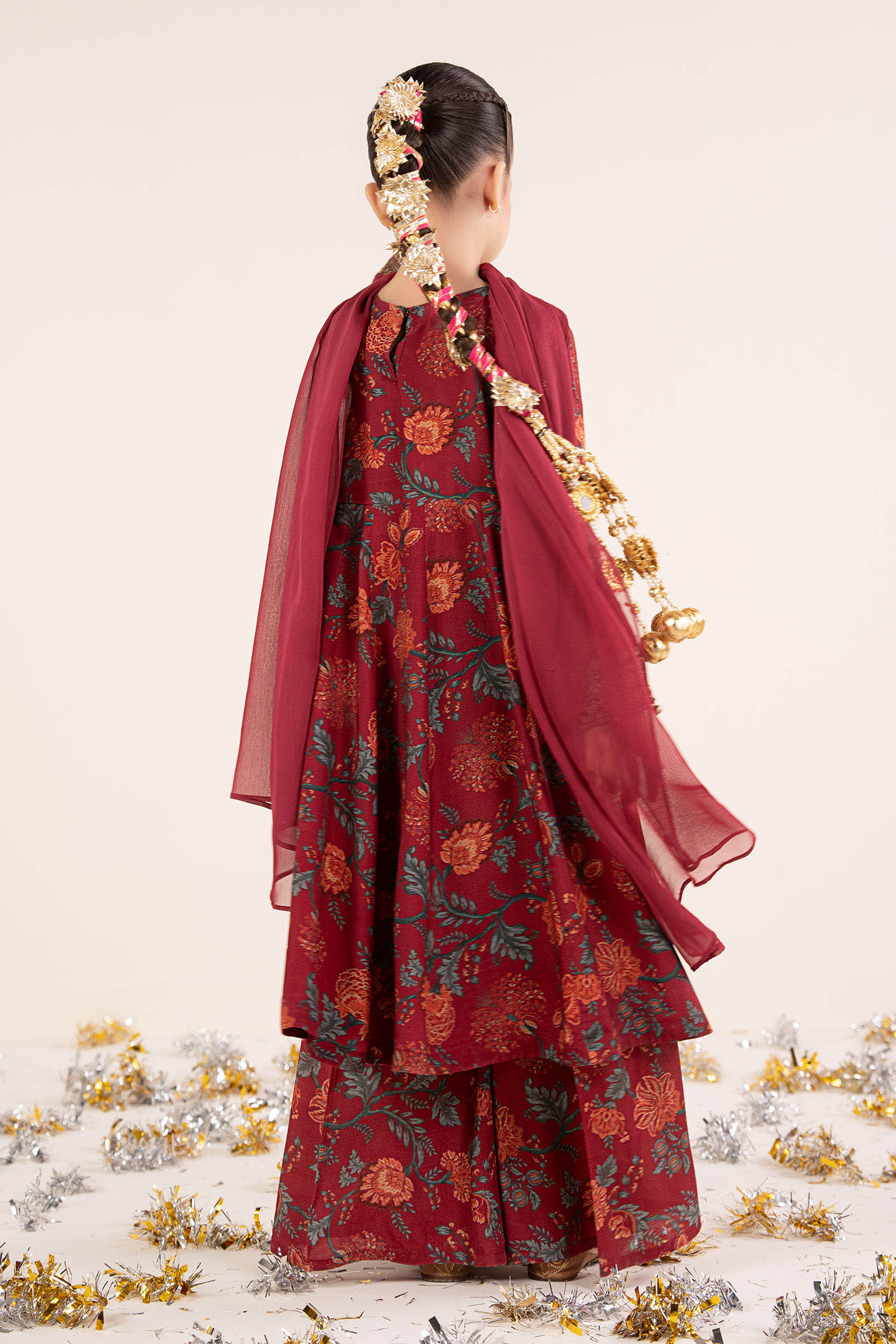 3 Piece Embroidered Raw Silk Suit