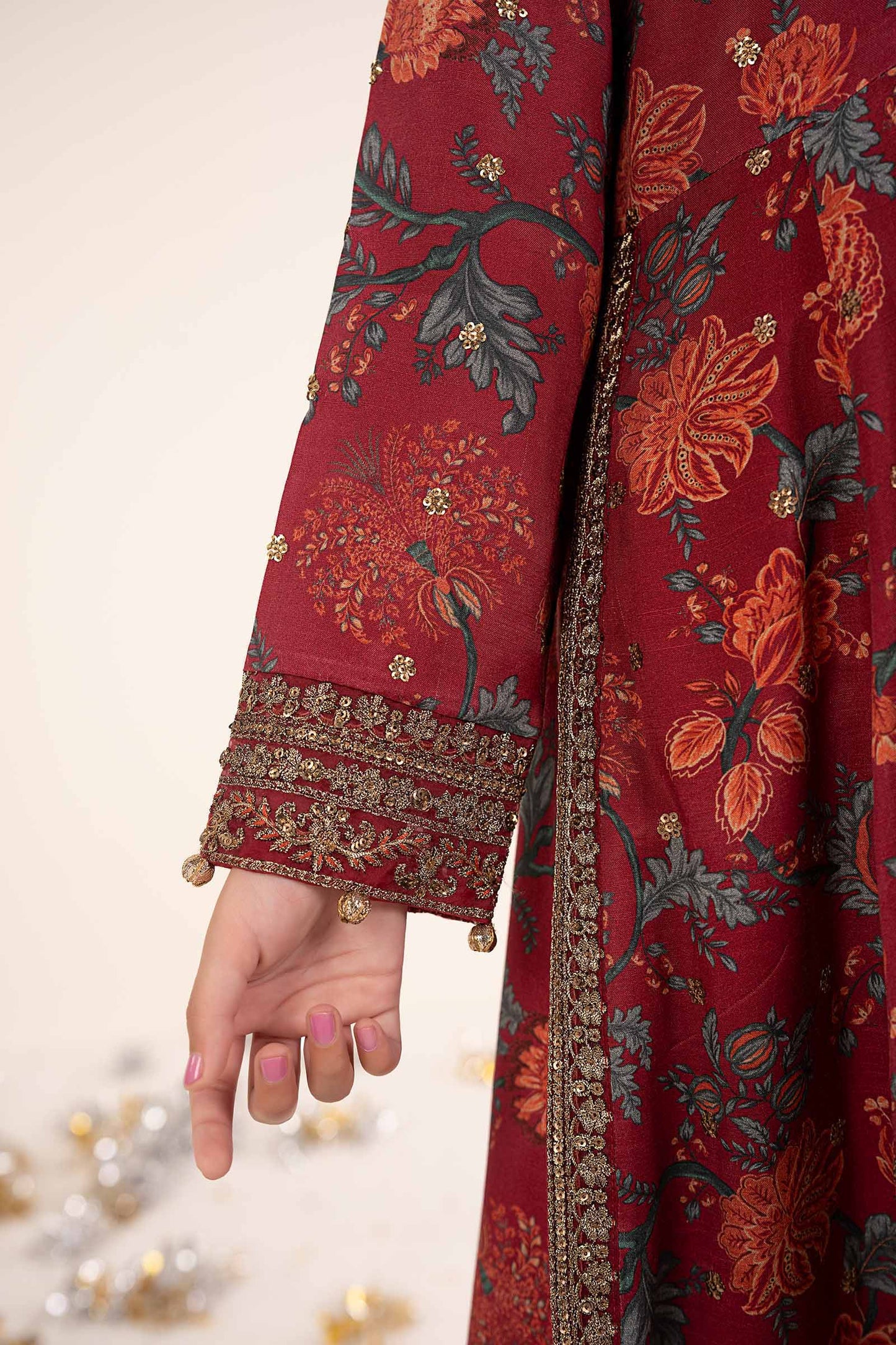 3 Piece Embroidered Raw Silk Suit