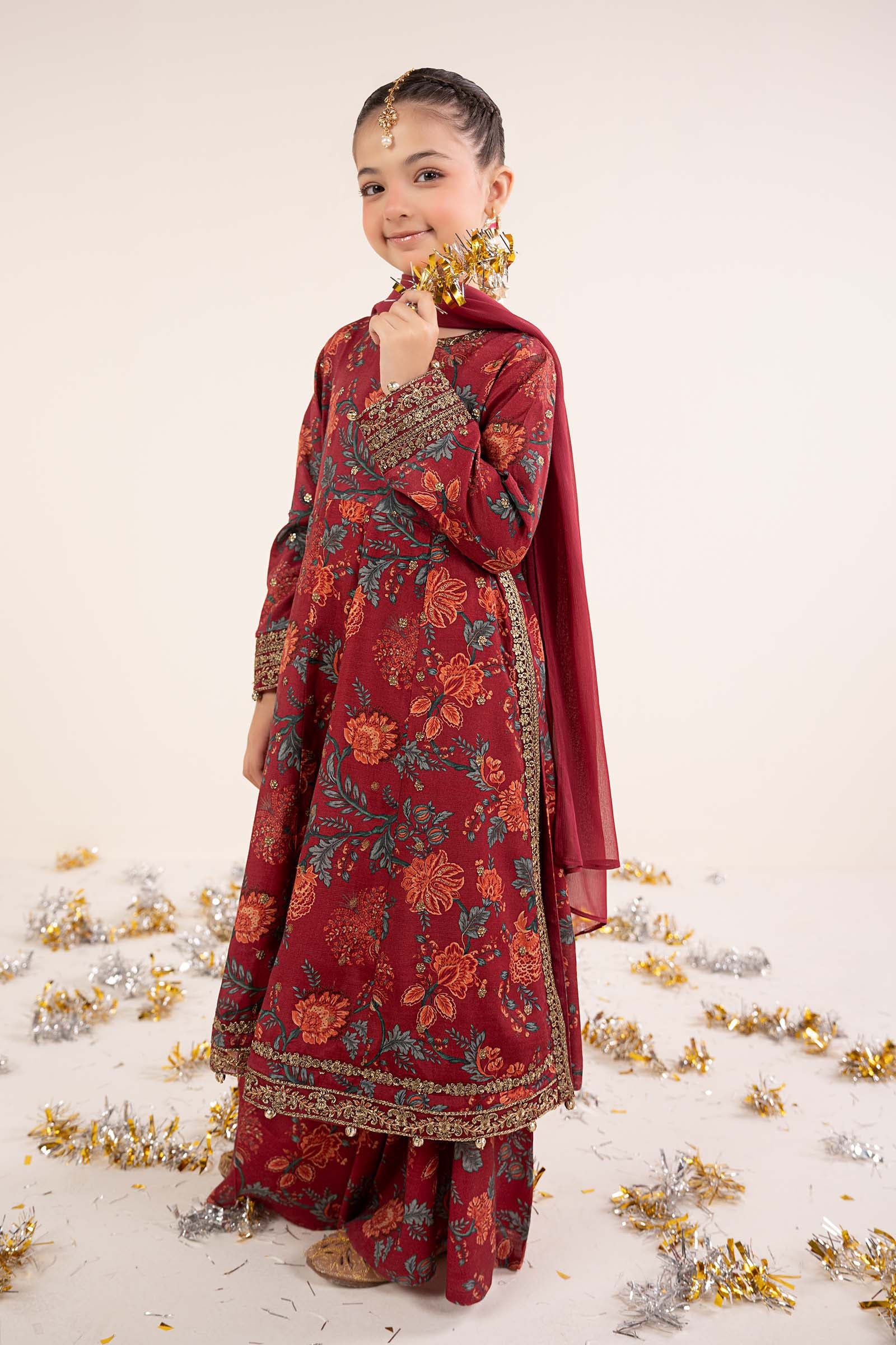 3 Piece Embroidered Raw Silk Suit