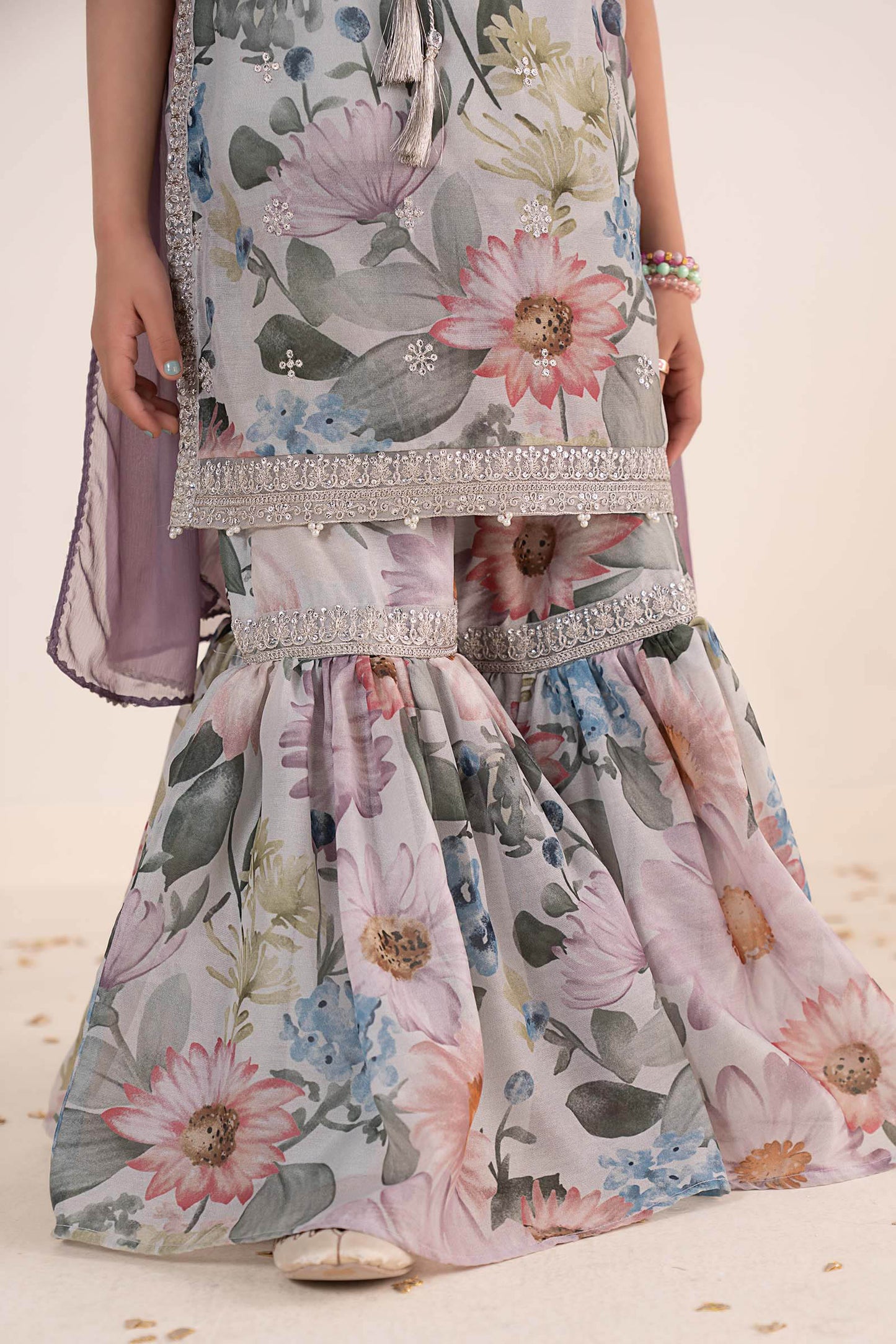 3 Piece Embroidered Paper Cotton Suit