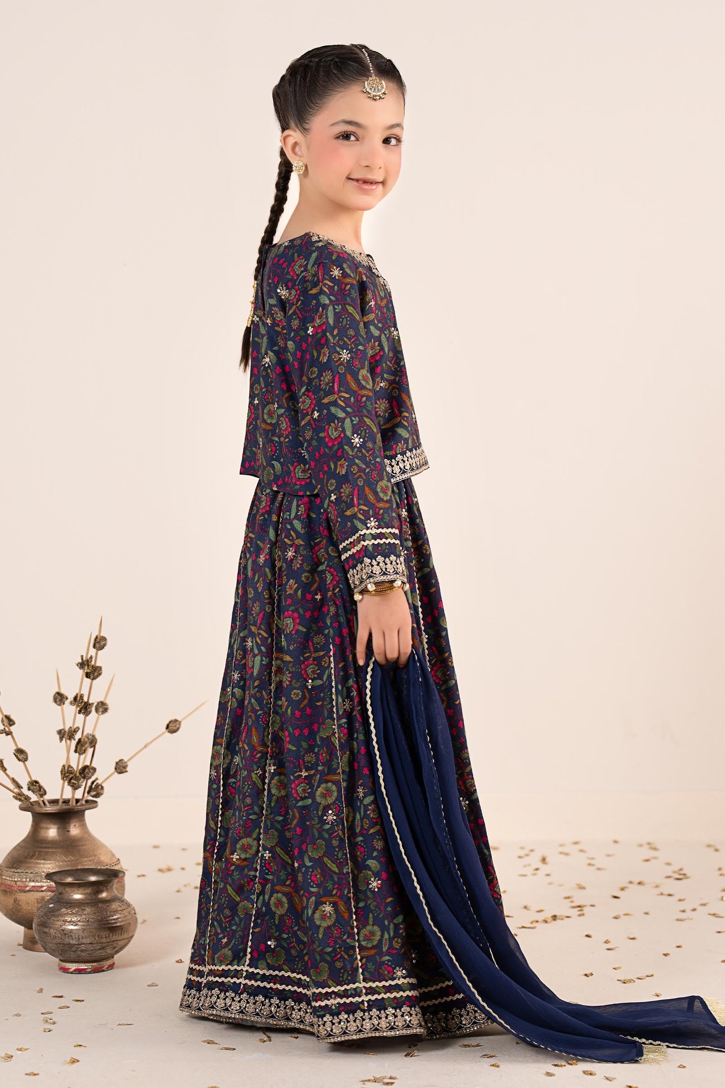 3 Piece Embroidered Raw Silk Suit