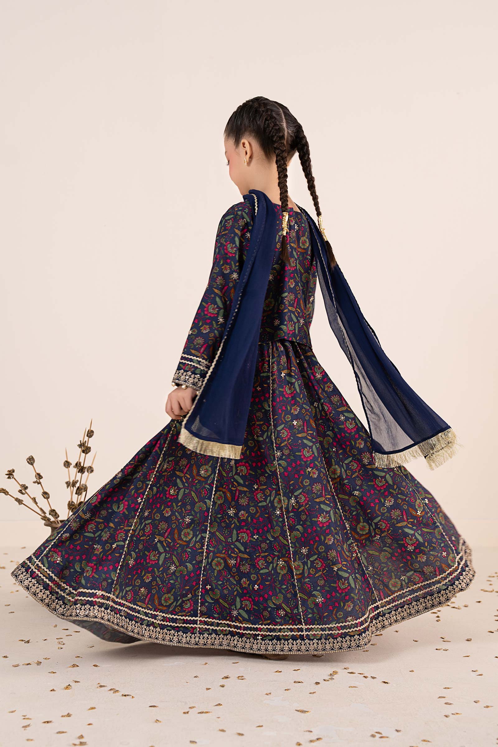 3 Piece Embroidered Raw Silk Suit