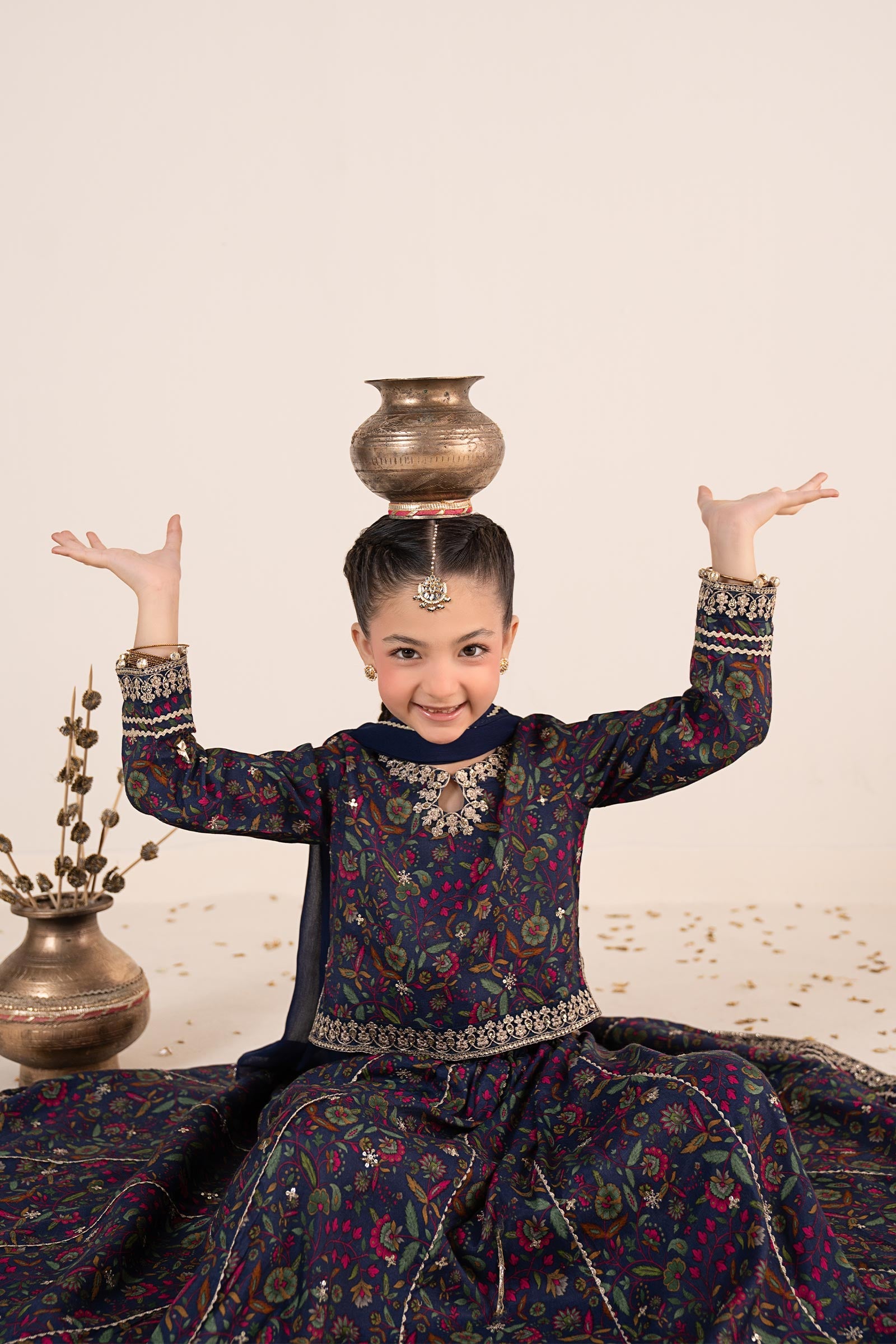 3 Piece Embroidered Raw Silk Suit