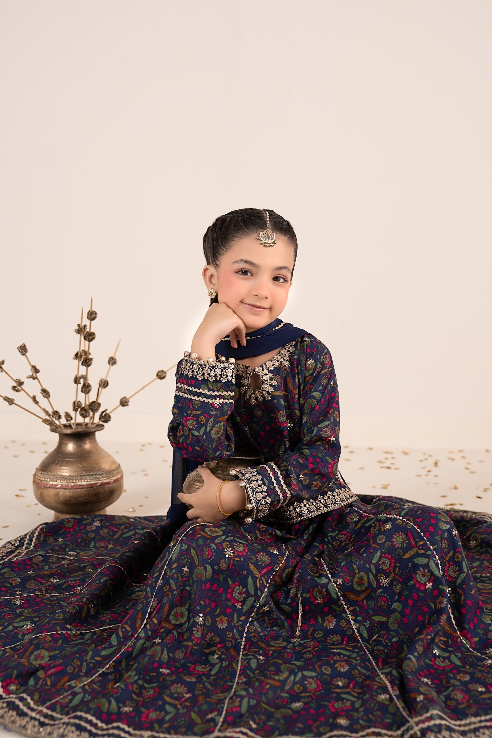 3 Piece Embroidered Raw Silk Suit