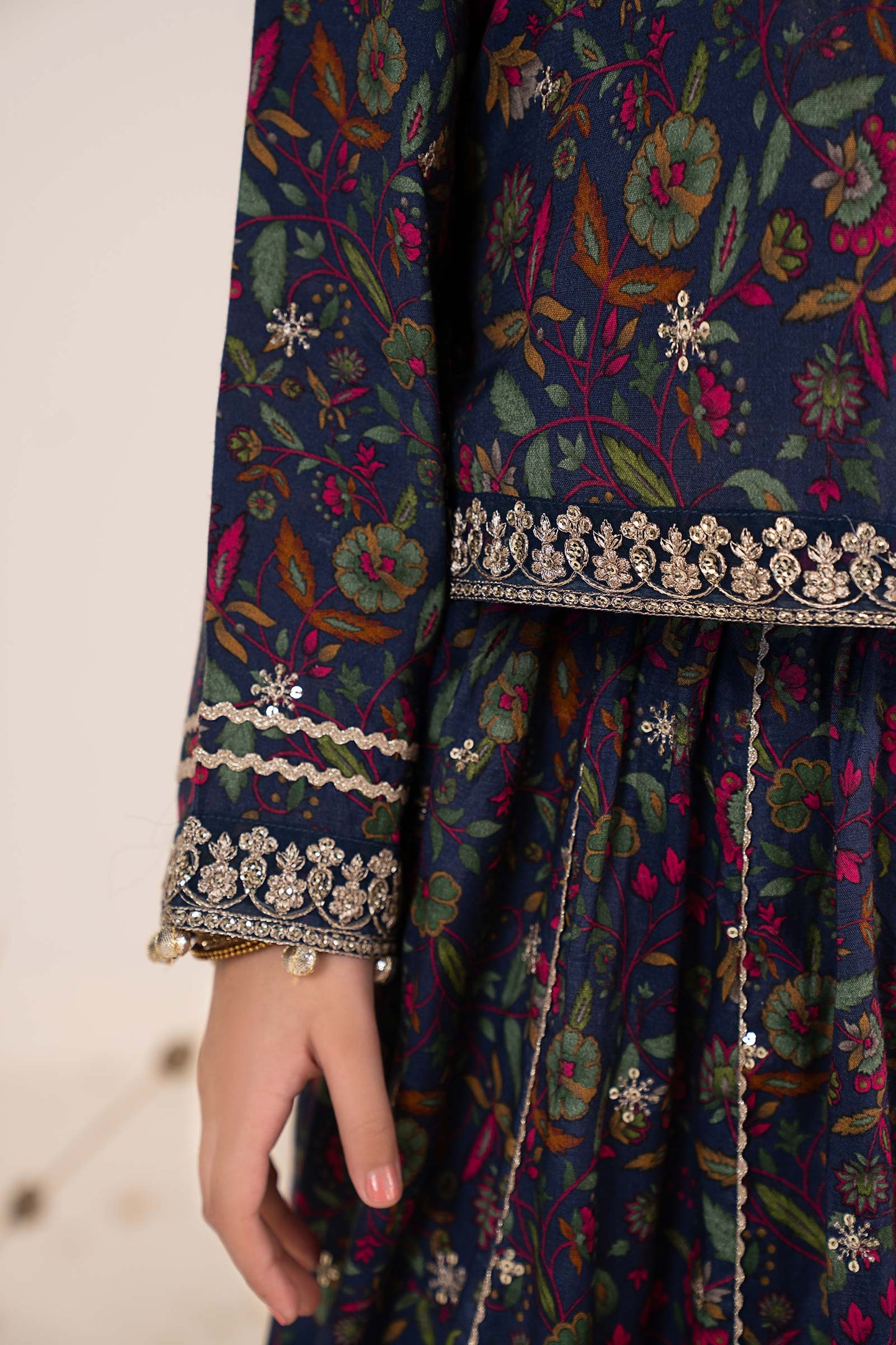 3 Piece Embroidered Raw Silk Suit