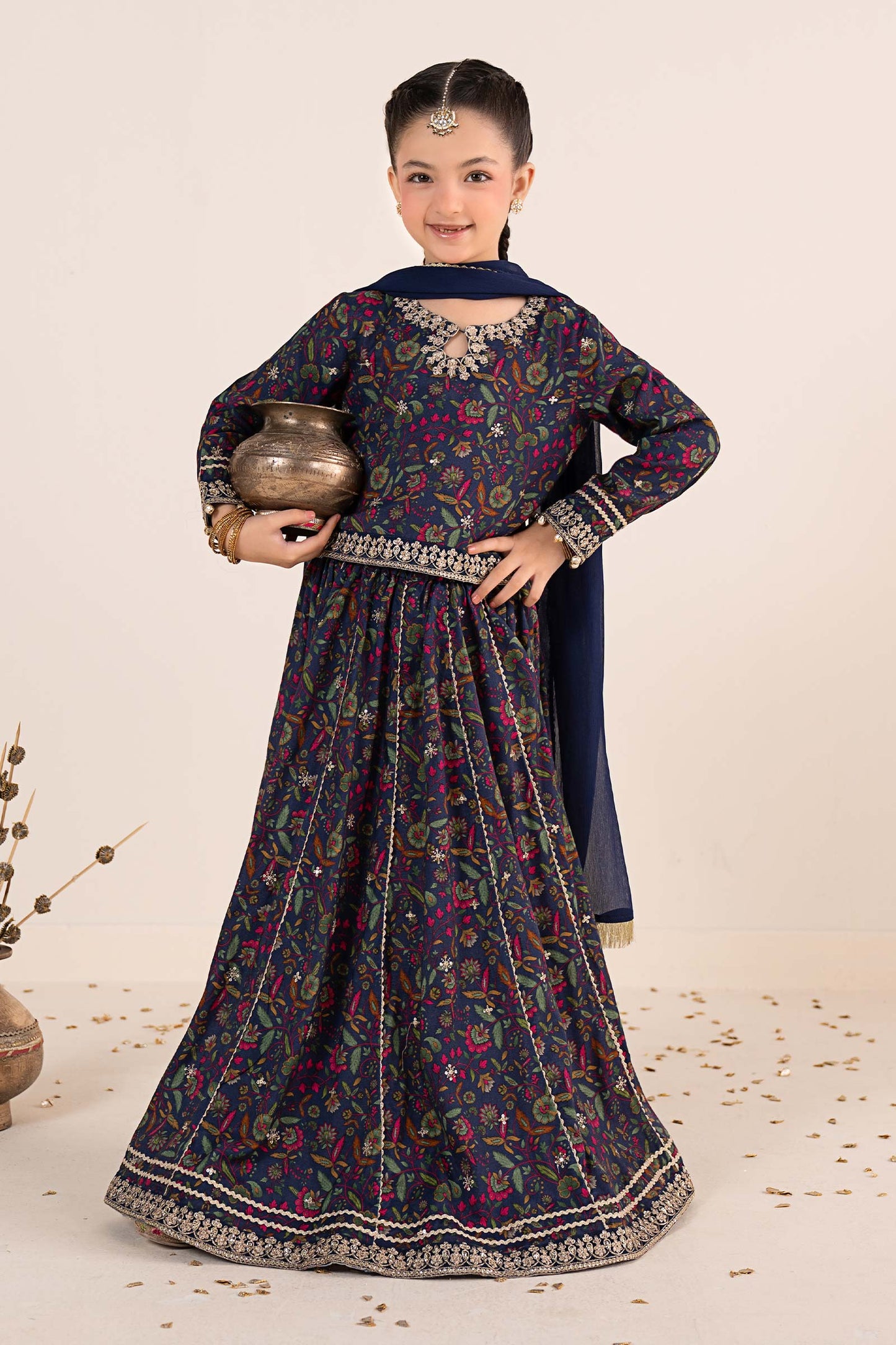 3 Piece Embroidered Raw Silk Suit