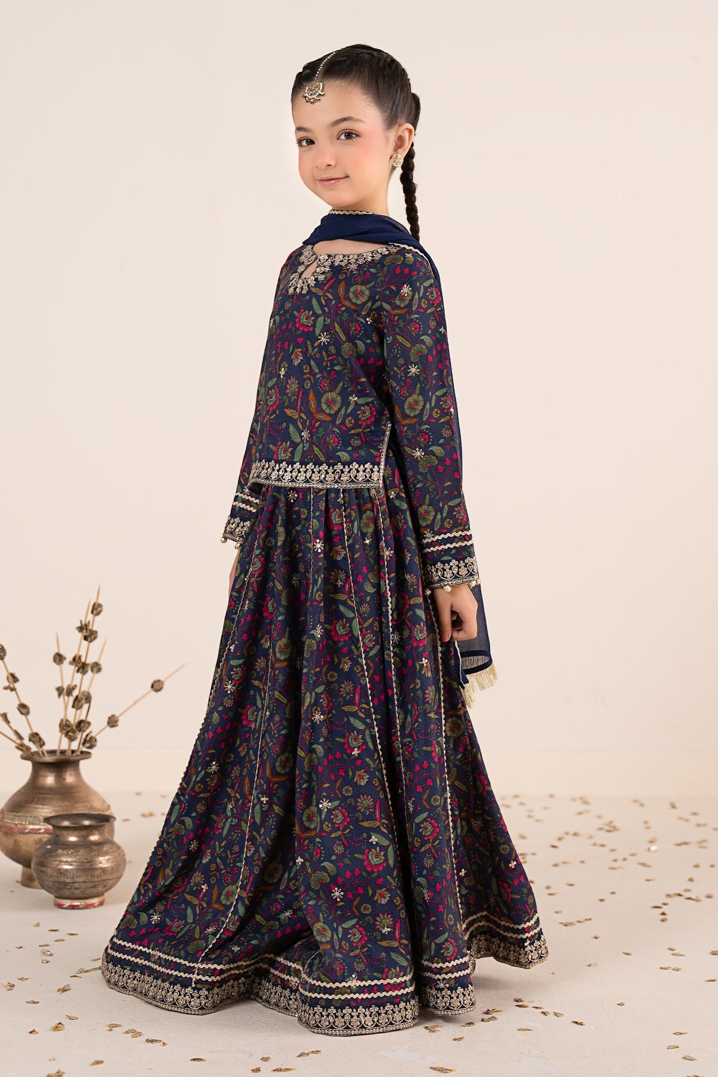 3 Piece Embroidered Raw Silk Suit