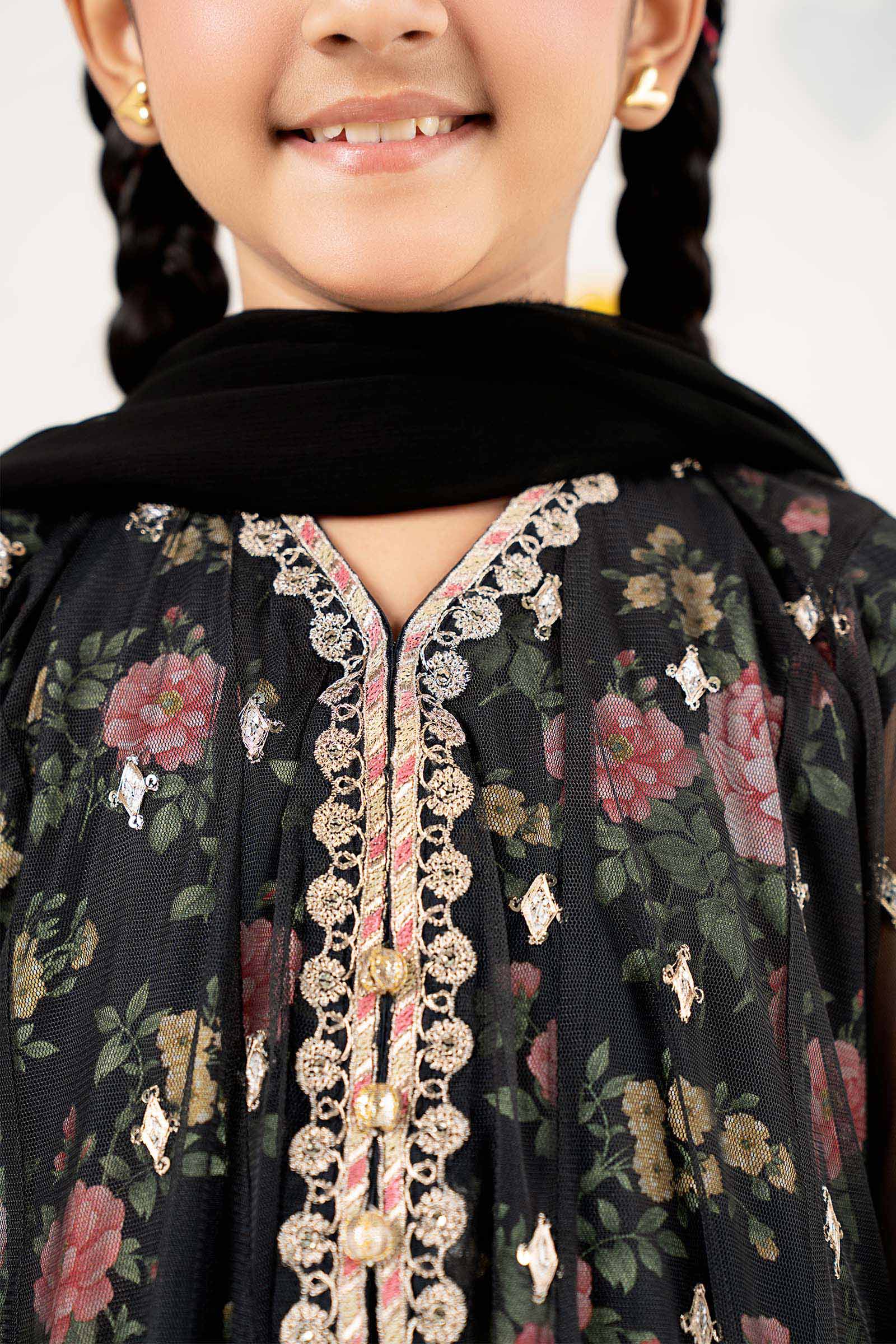 4 Piece Embroidered Net Suit