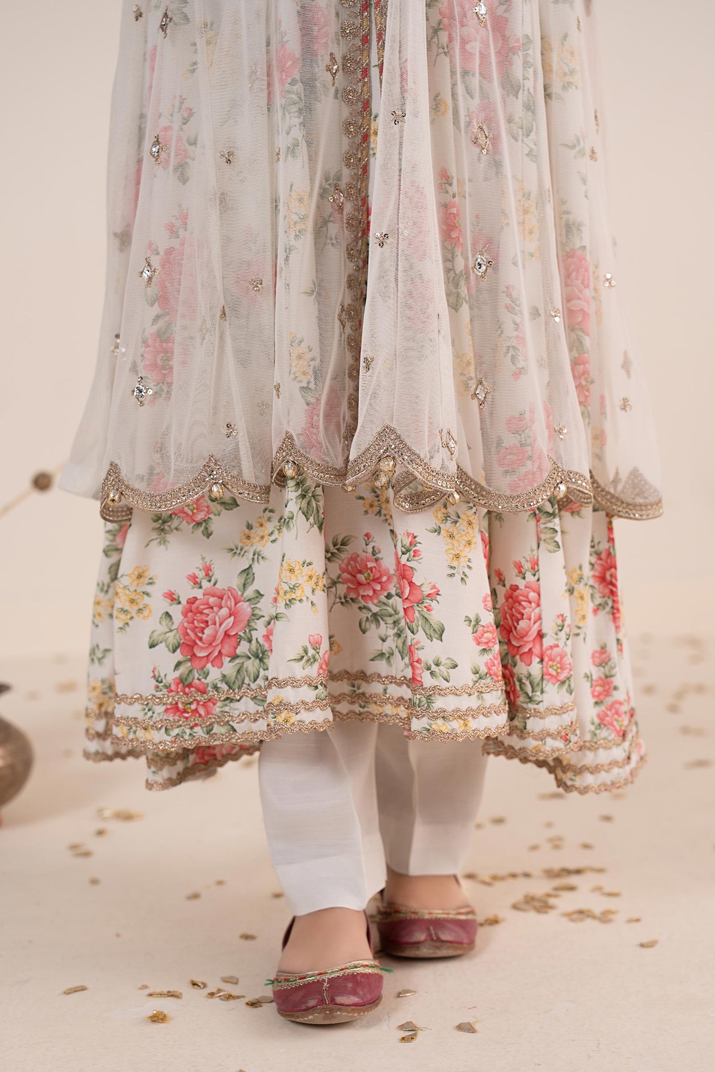 4 Piece Embroidered Net Suit