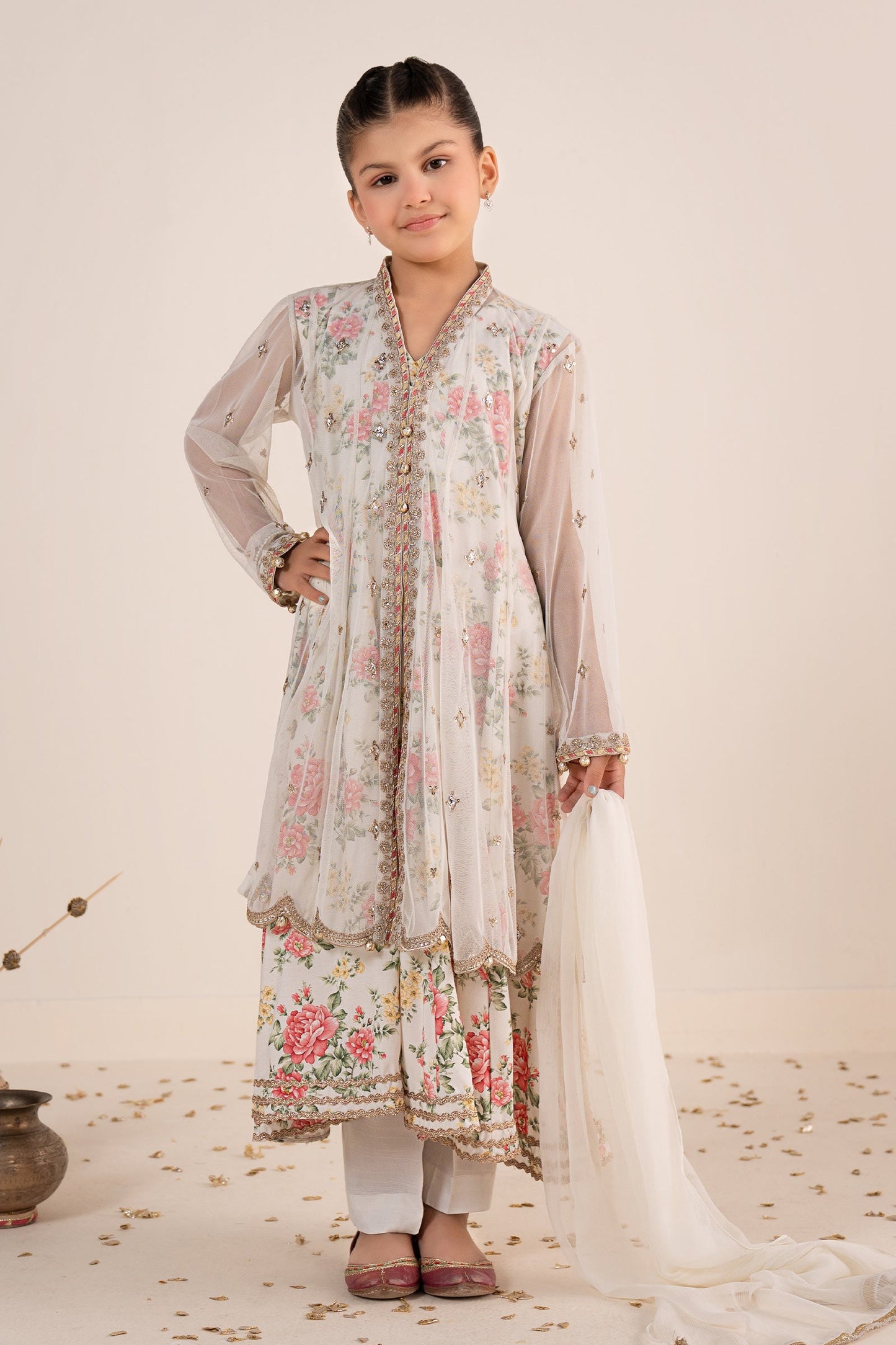 4 Piece Embroidered Net Suit