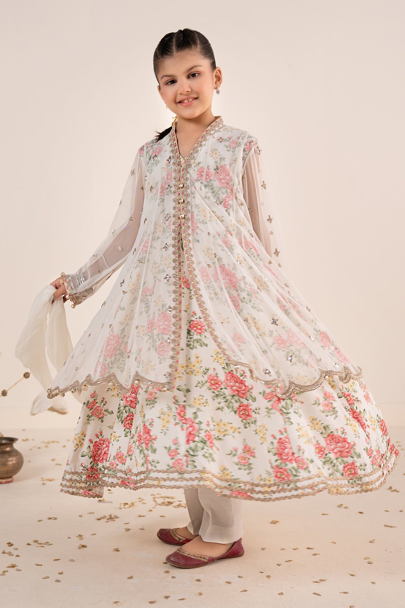4 Piece Embroidered Net Suit