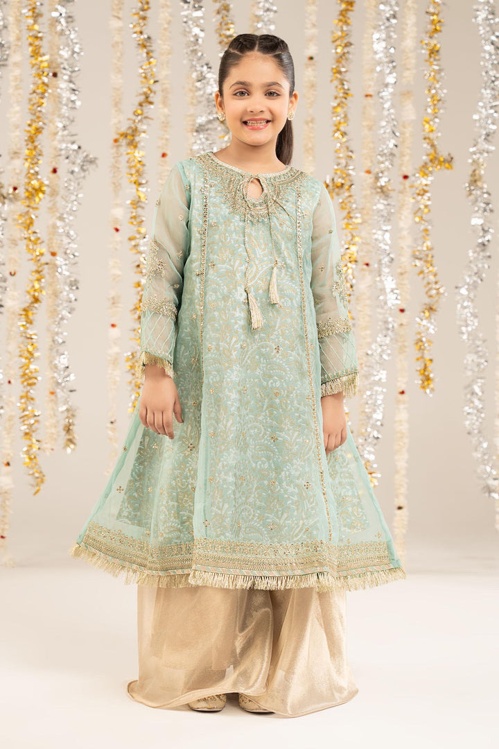 2 Piece Embroidered Organza Suit All Products MKS20R1-023-BLU