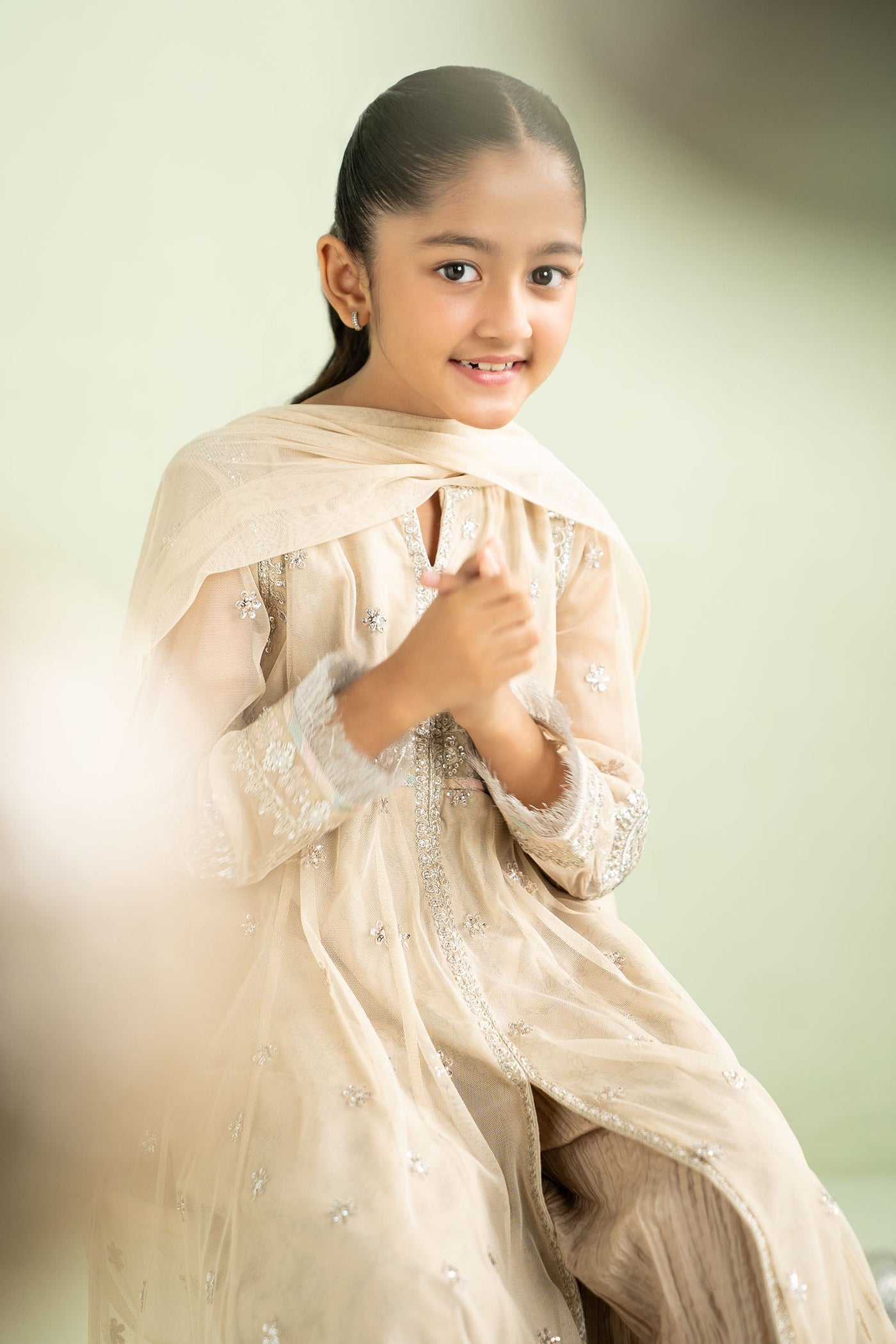 2 Piece Embroidered Net Suit