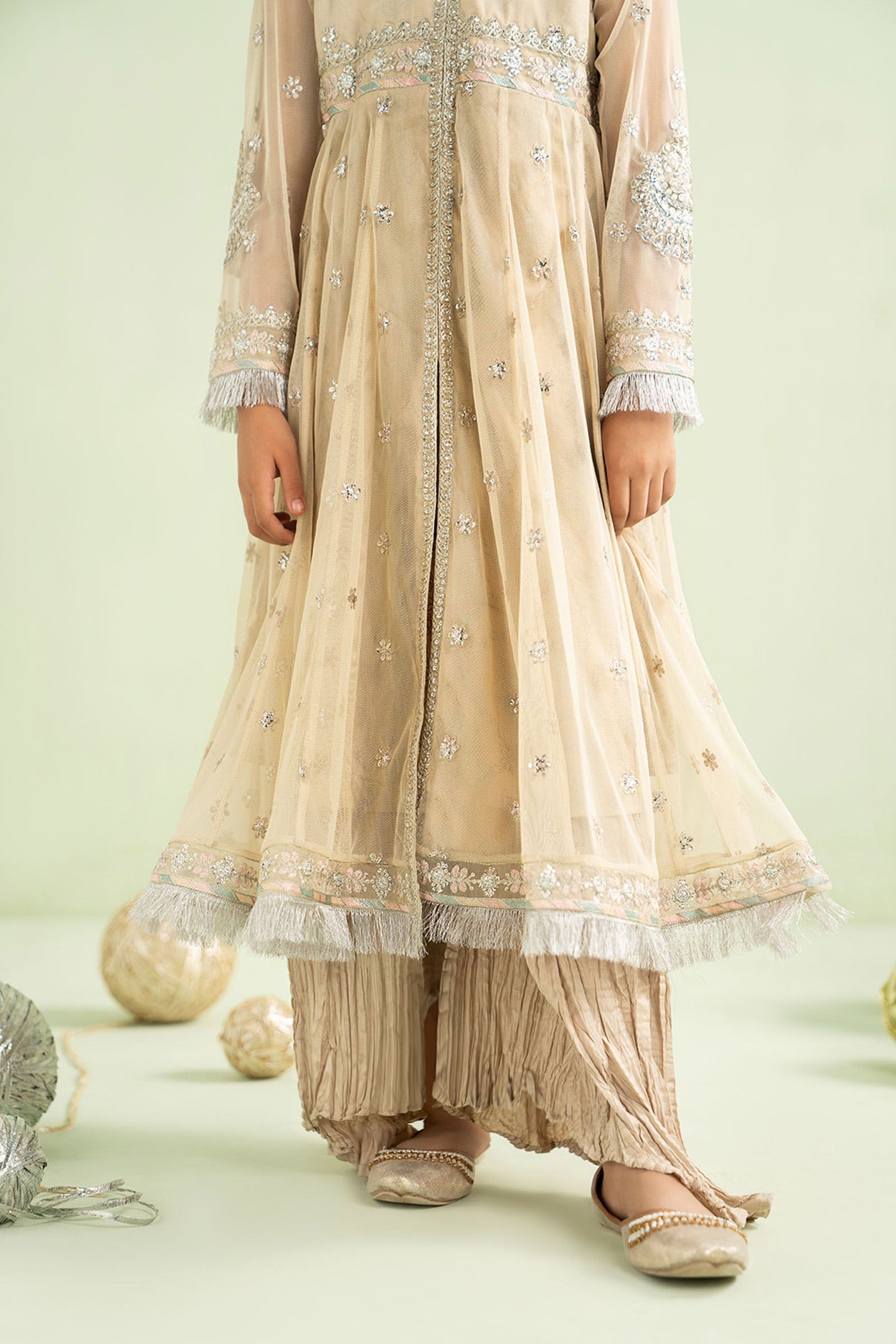 2 Piece Embroidered Net Suit