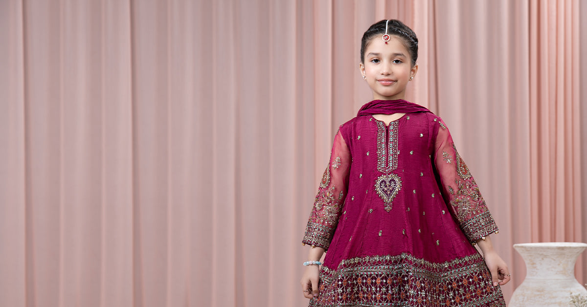 3 Piece Embroidered Raw Silk Suit