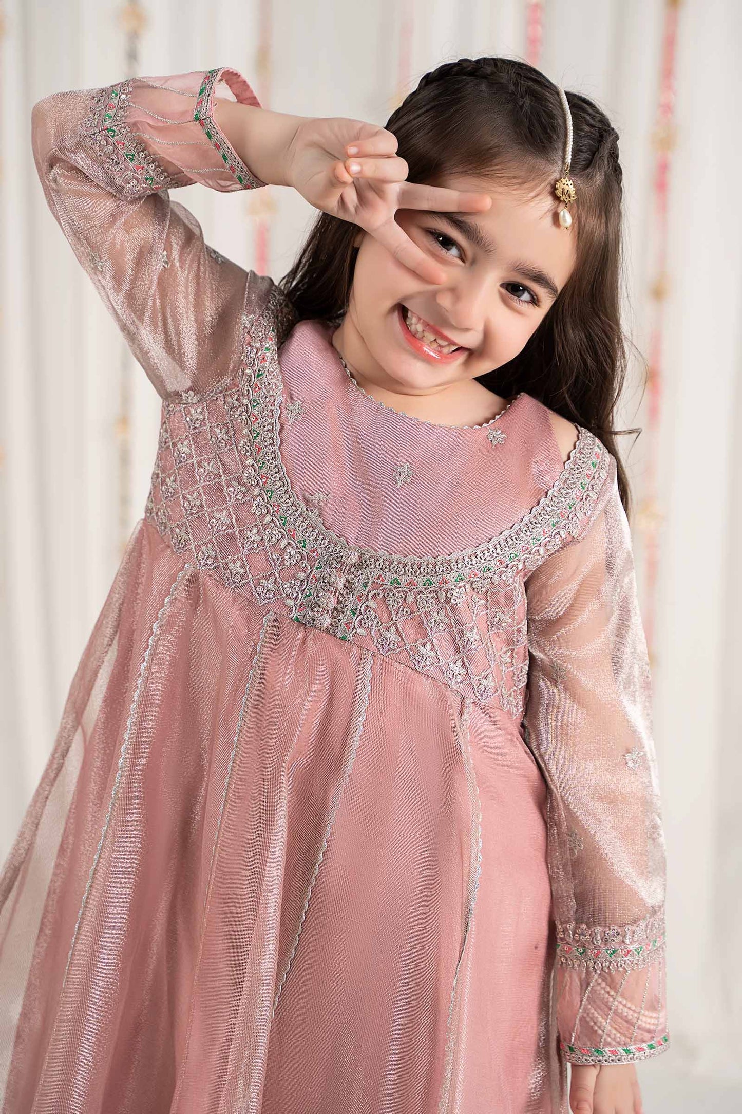3 Piece Embroidered Zari Net Suit