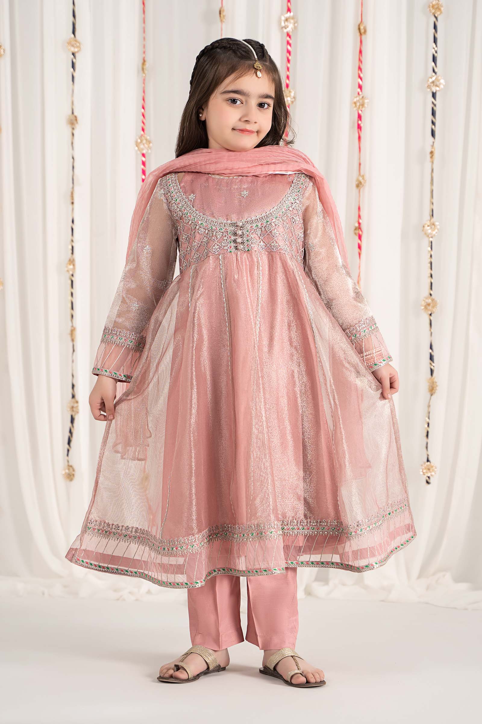 3 Piece Embroidered Zari Net Suit