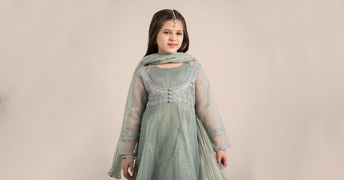 3 Piece Embroidered Zari Net Suit