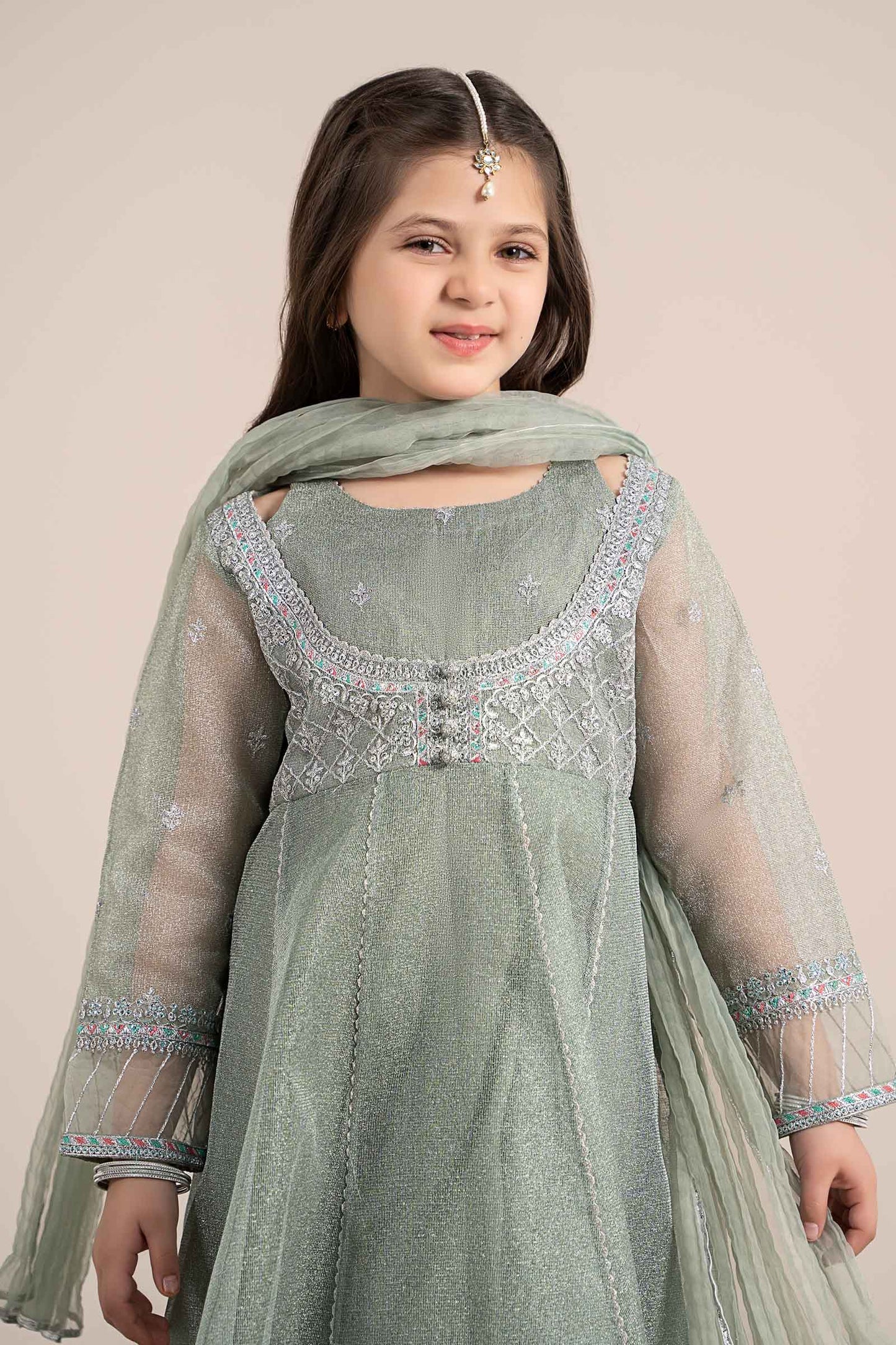 3 Piece Embroidered Zari Net Suit