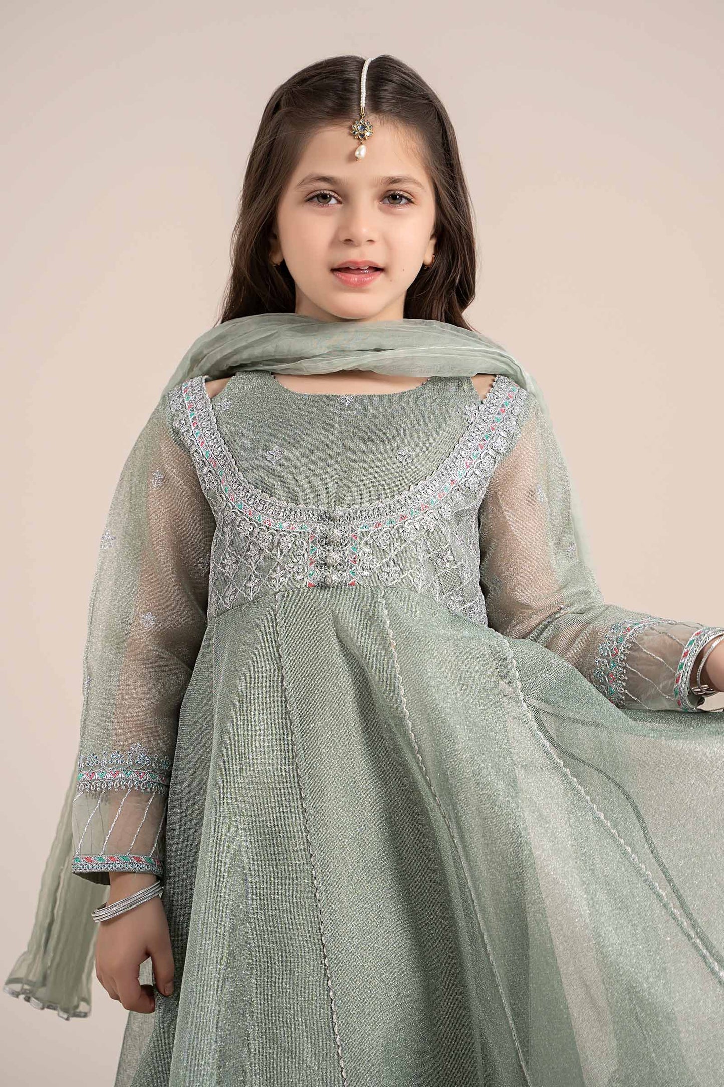 3 Piece Embroidered Zari Net Suit