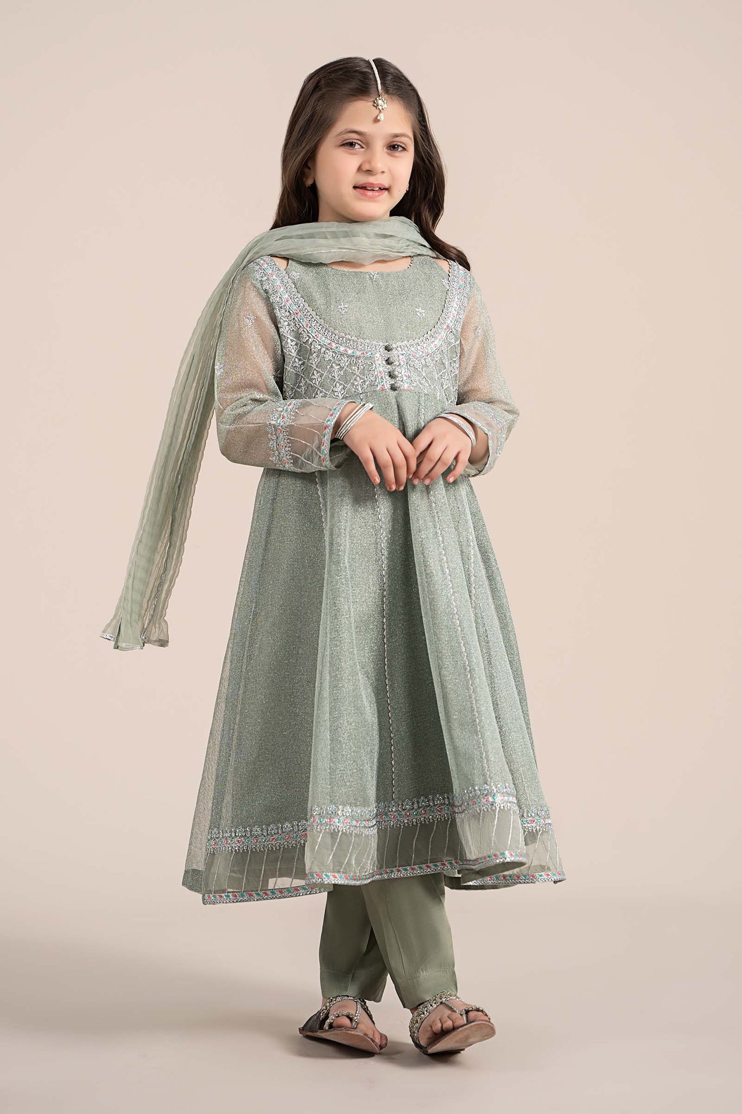 3 Piece Embroidered Zari Net Suit